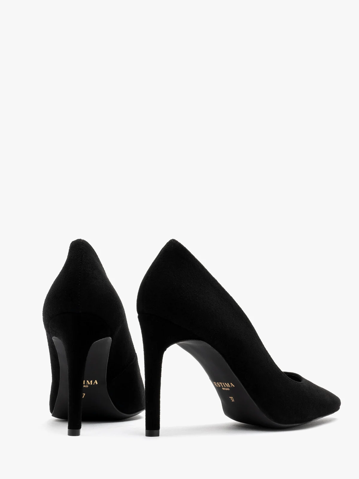 Czarne, welurowe czółenka na wysokiej szpilce