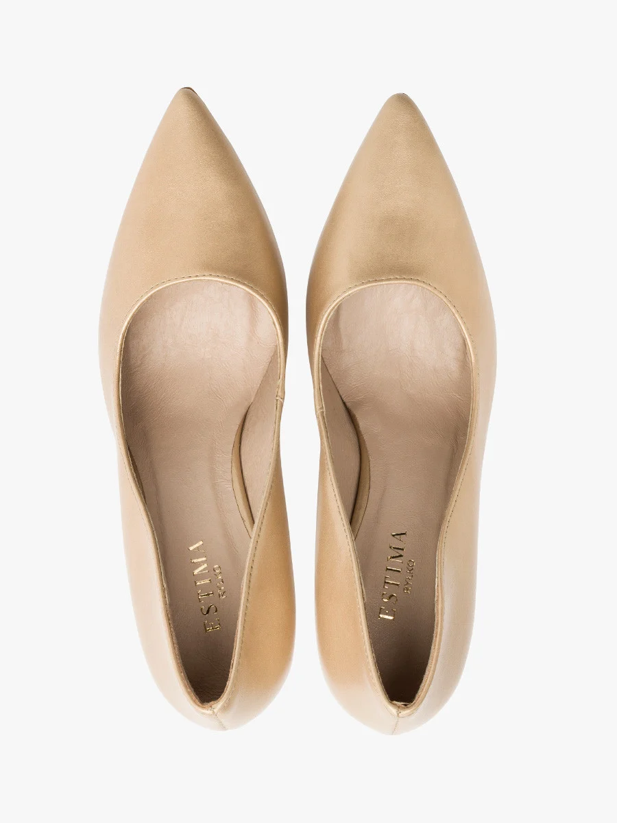 Złote czółenka na wysokim obcasie