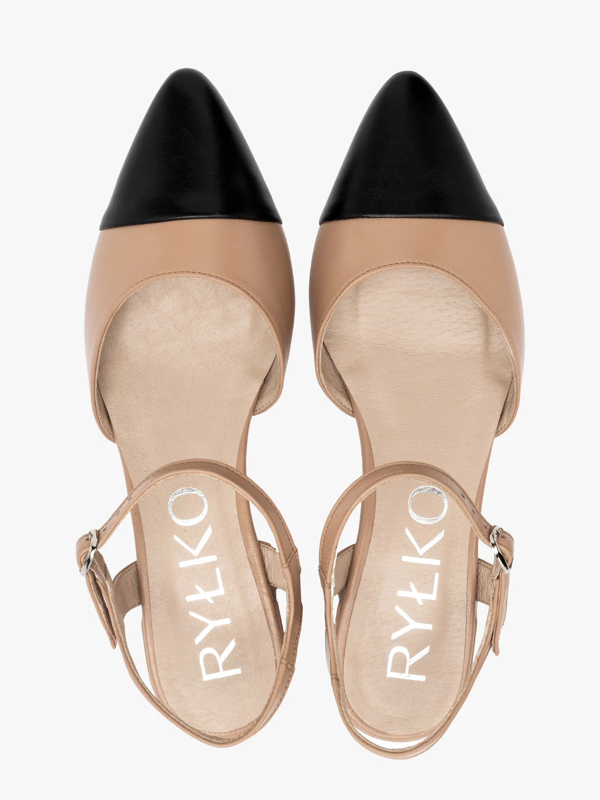 Beżowo-czarne czółenka z otwartą piętą