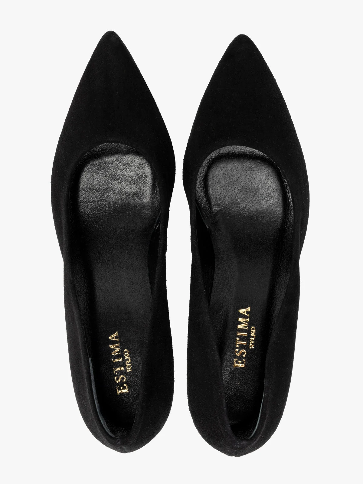 Czarne, welurowe czółenka na obcasie