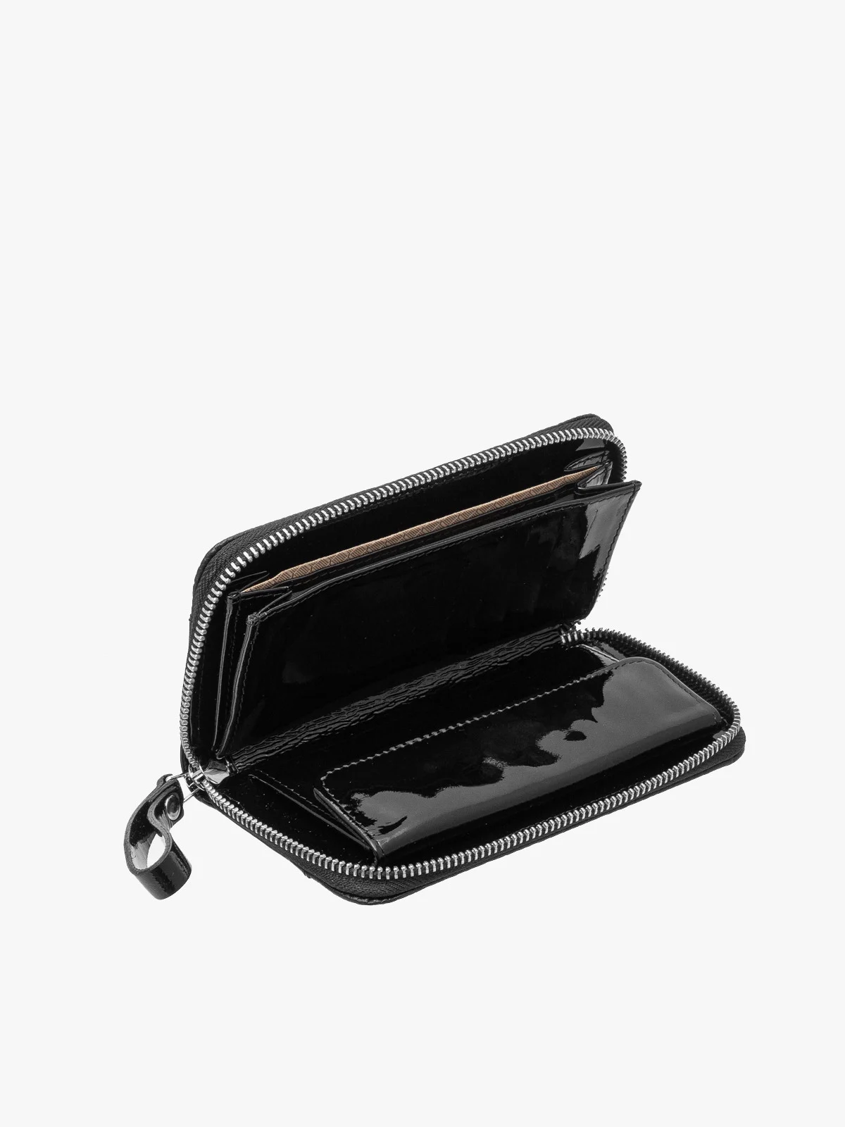 Czarny portfel damski z łączonych skór