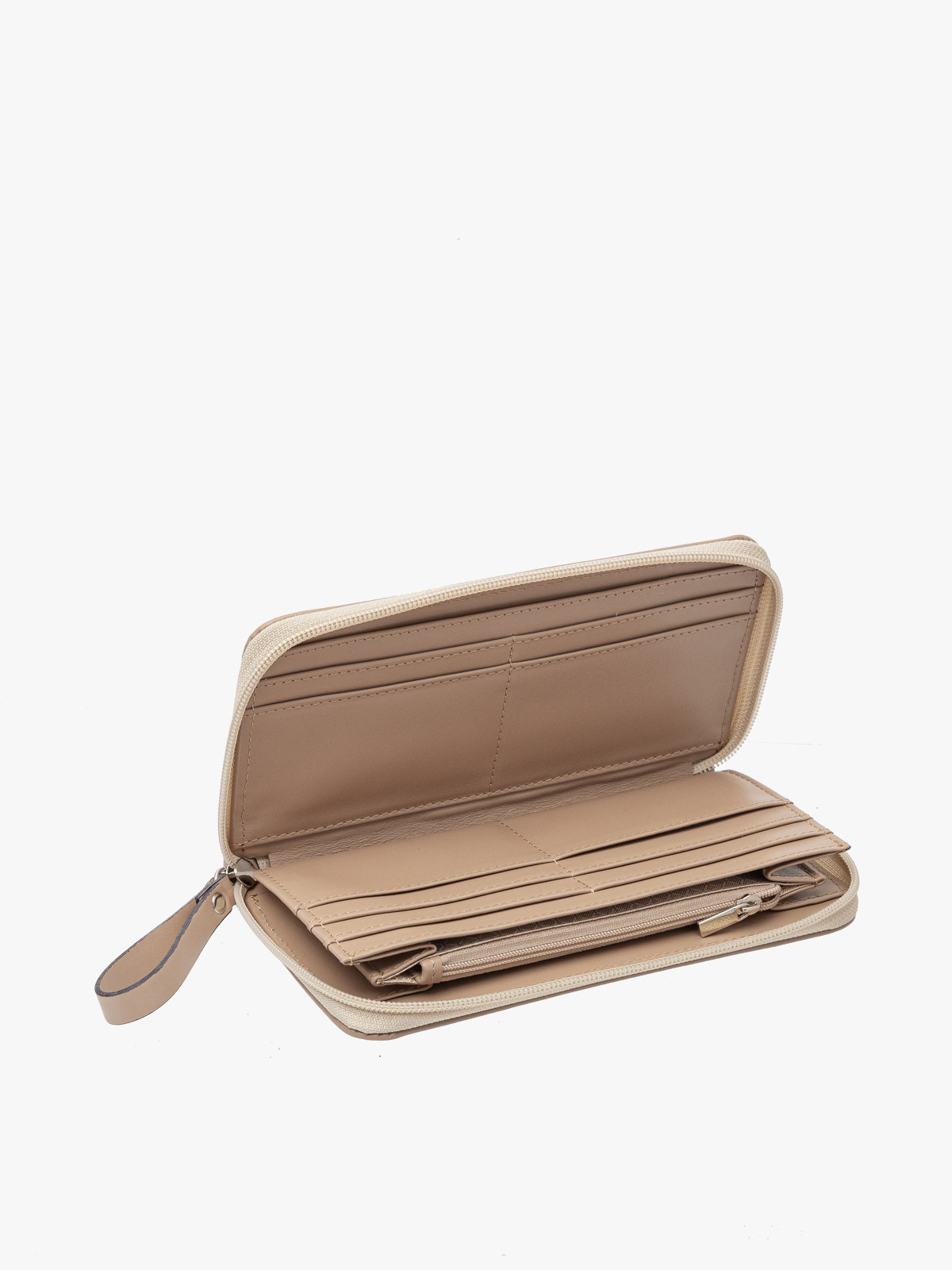 Beżowy portfel damski ze srebrnymi detalami