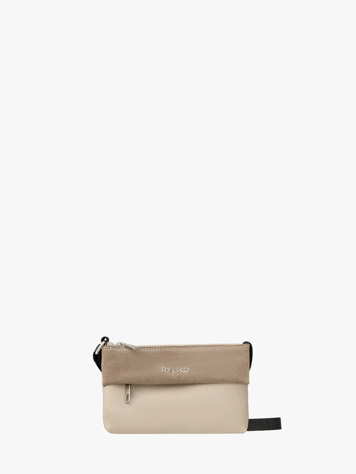 Mała beżowa torebka na kontrastowym pasku z taśmy