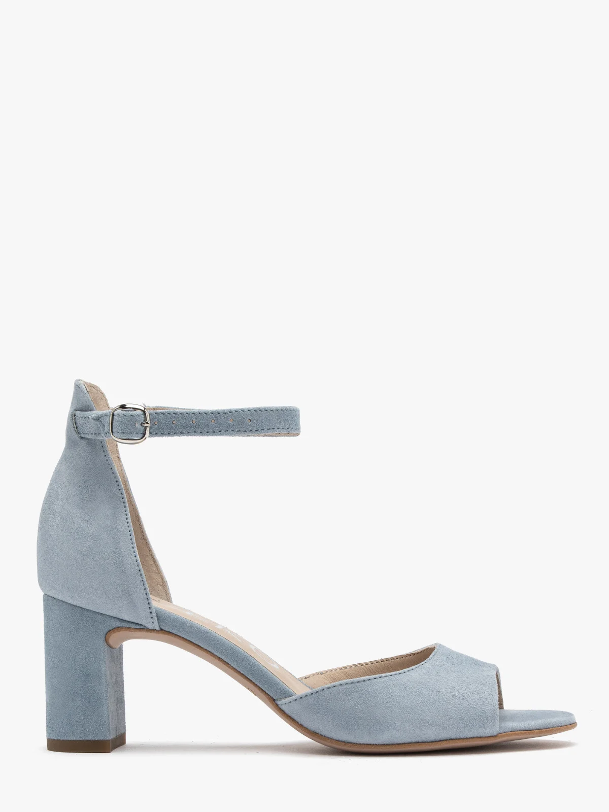 Klasyczne, niebieskie sandały na obcasie