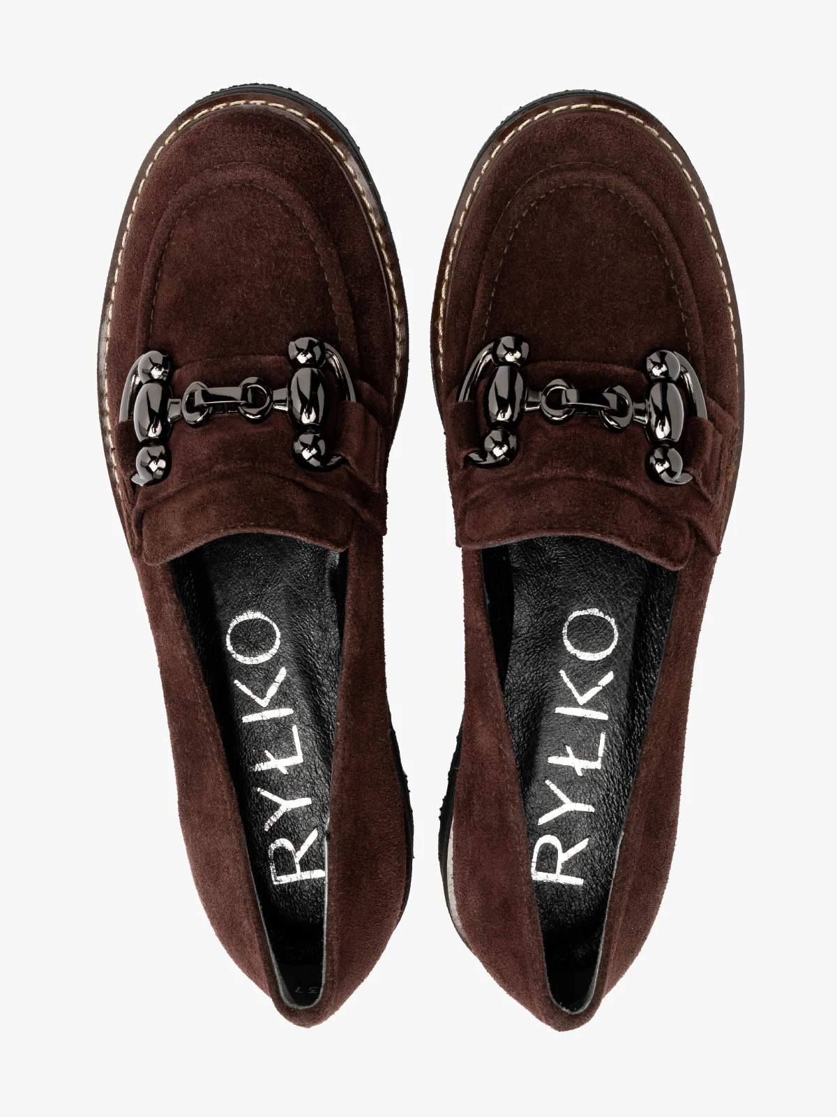 Bordowe mokasyny z ozdobą na cholewce