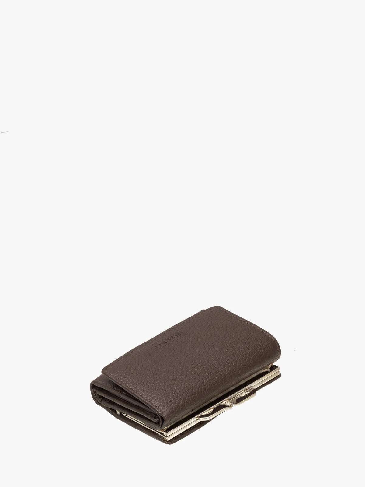 Ciemnobrązowy portfel damski z dekoracyjnym zapięciem