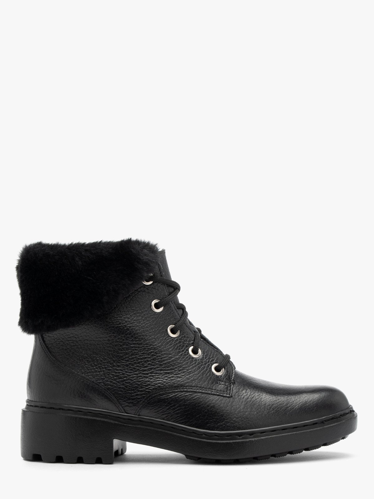 Czarne trzewiki damskie z futrem