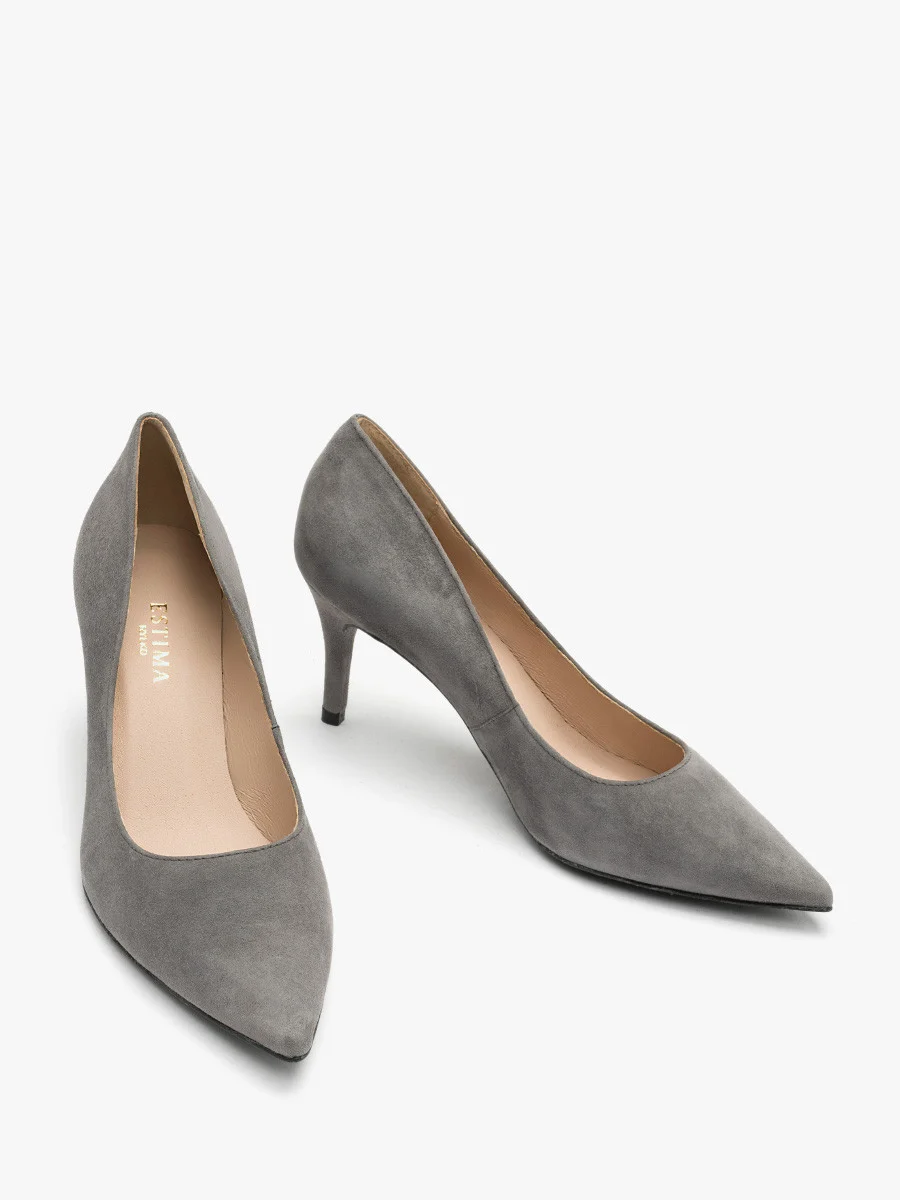 Szare czółenka welurowe