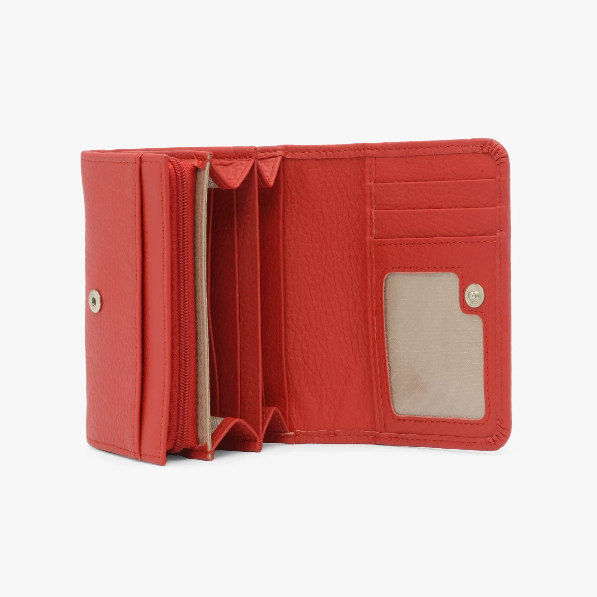 Czerwony portfel damski ze srebrnym detalem