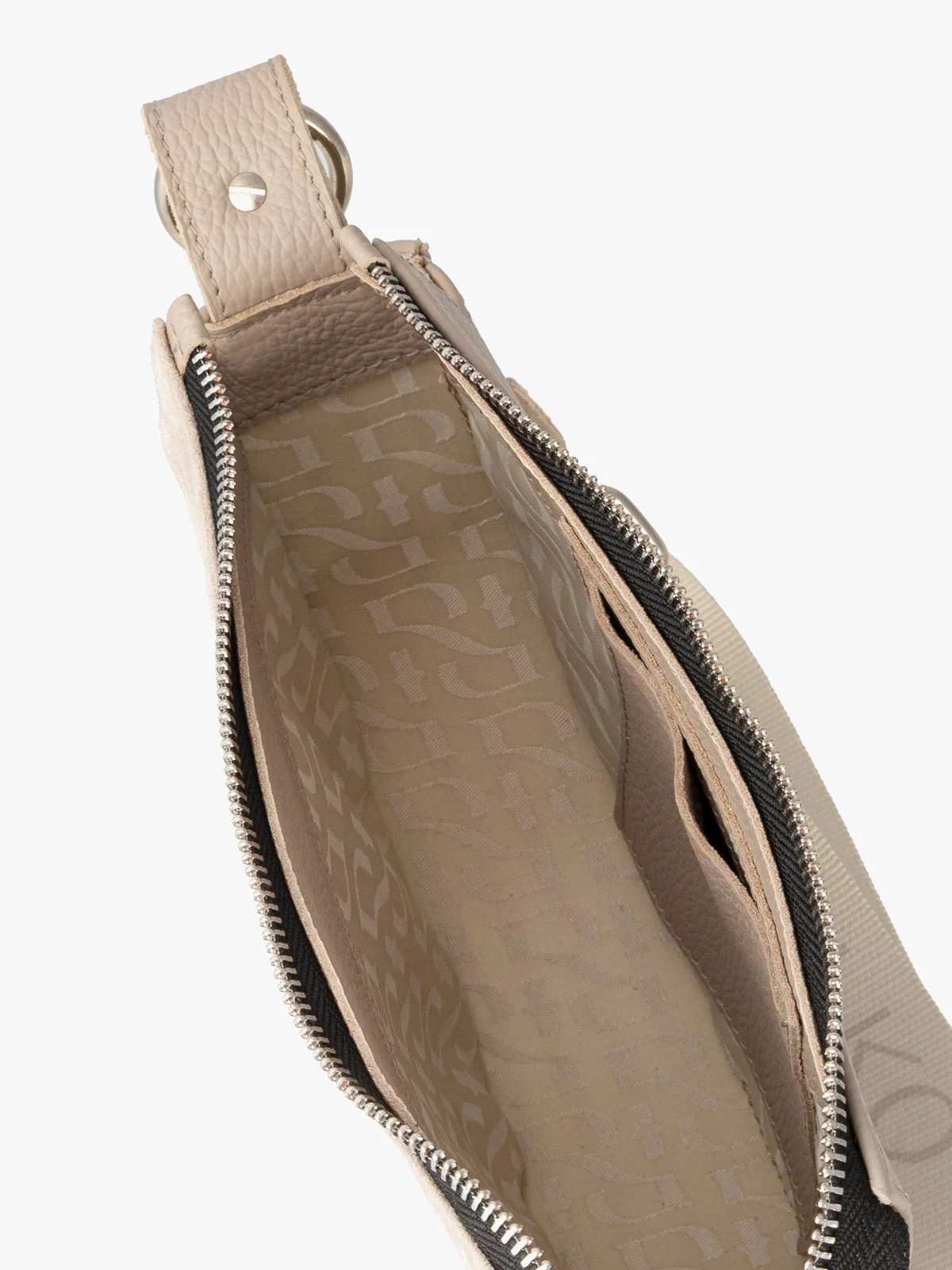 Beżowa torebka na szerokim pasku z taśmy