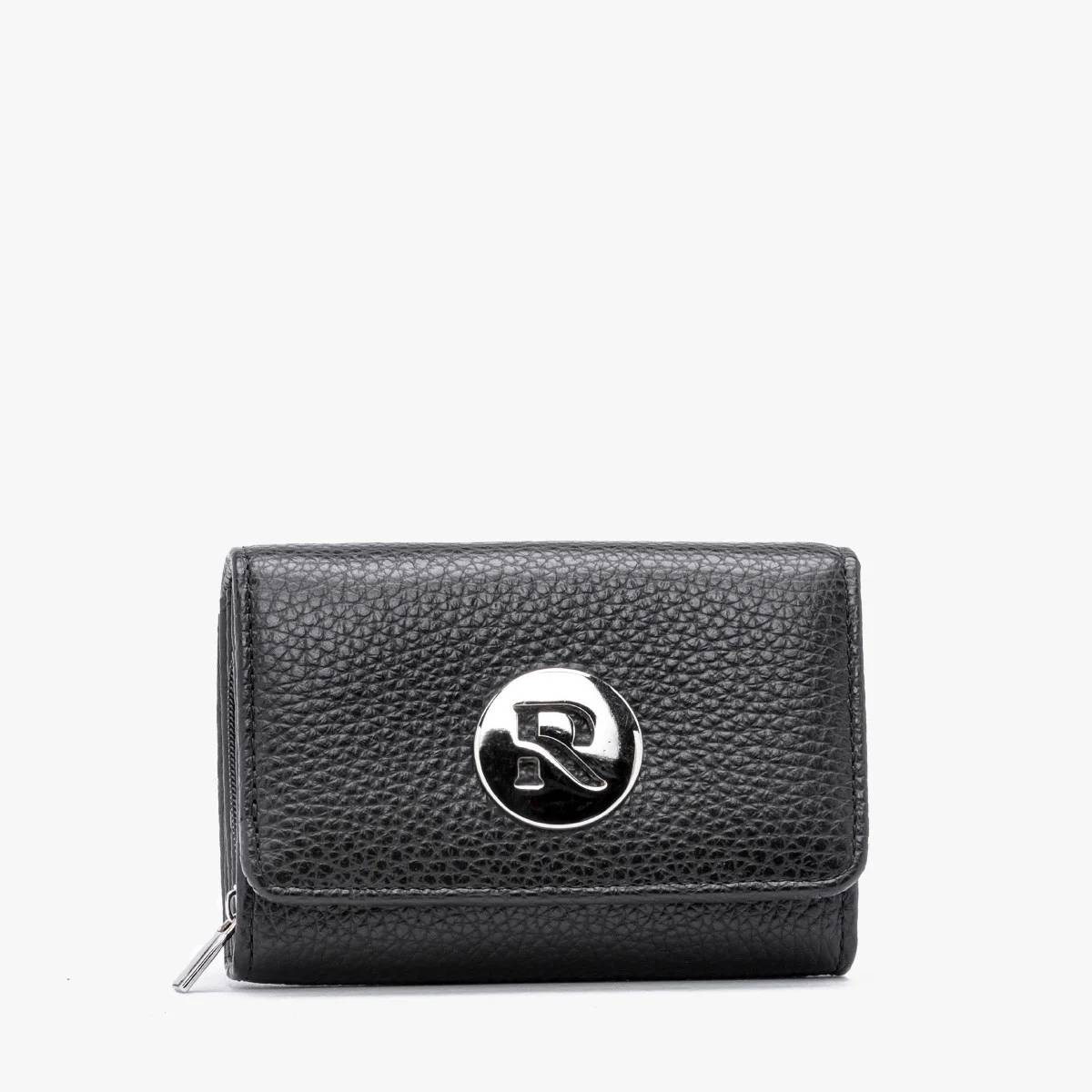 Czarny portfel ze srebrnymi detalami