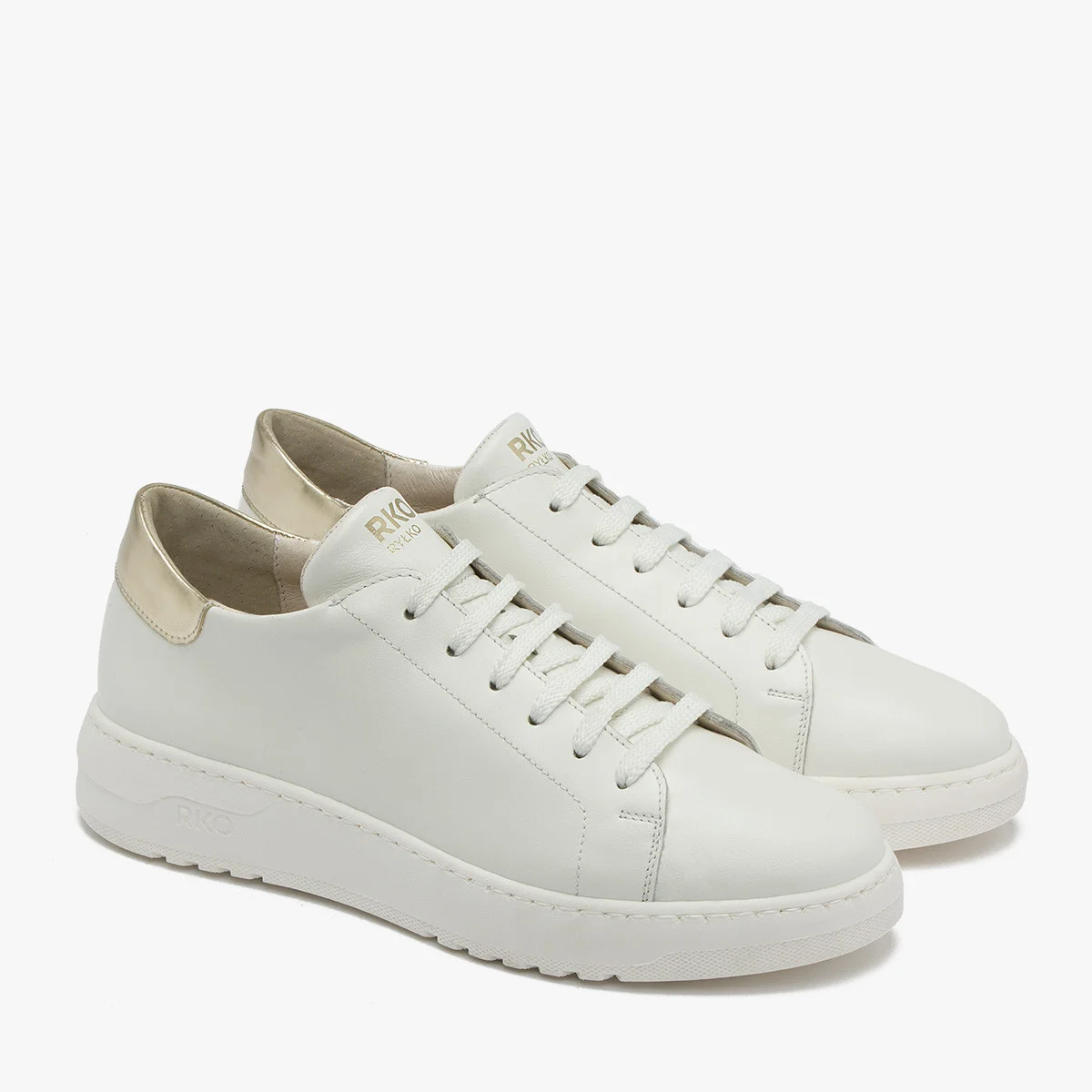 Kremowe półbuty sportowe ze złotą wstawką