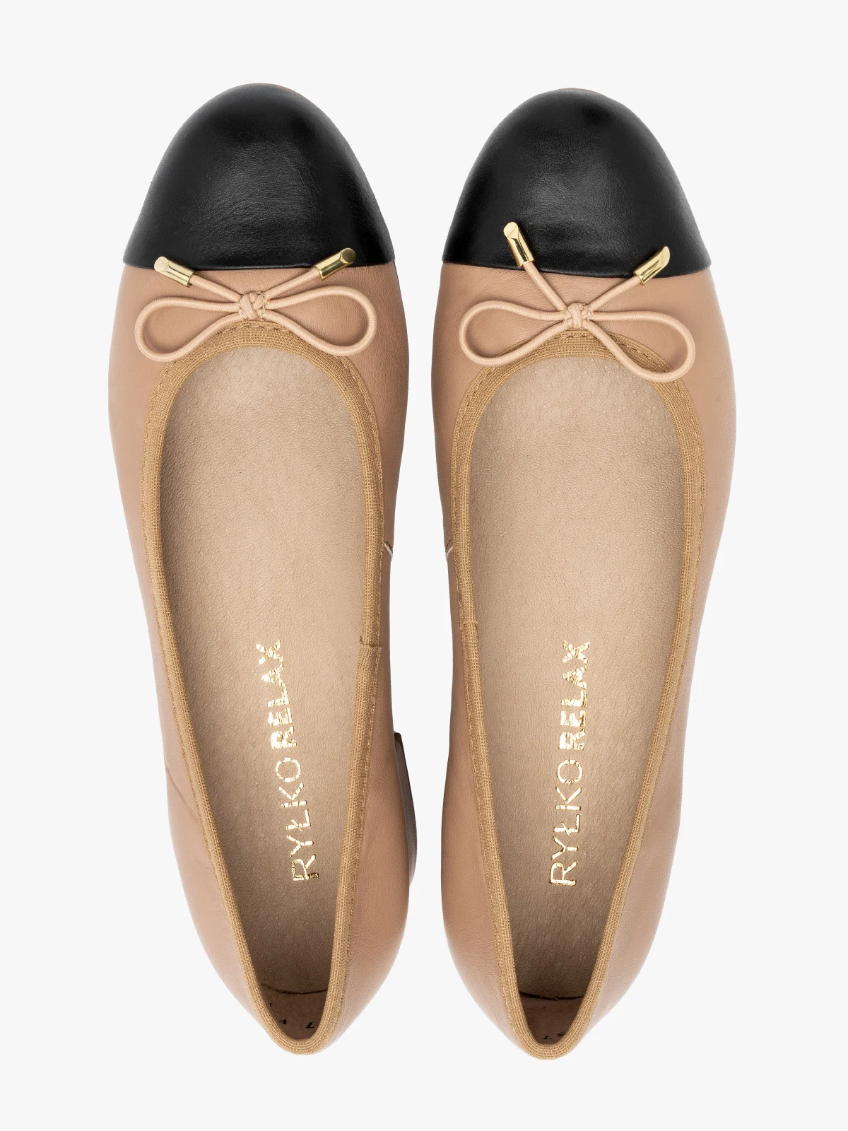 Beżowo-czarne czółenka z ozdobną kokardą