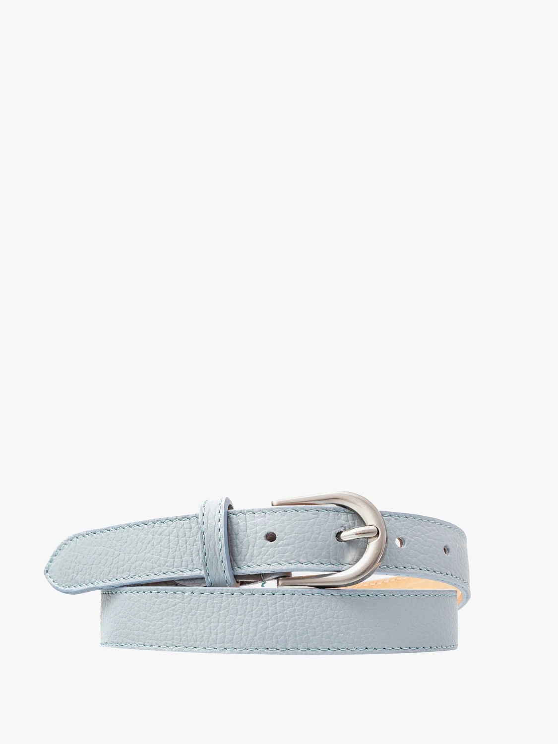 Błękitny pasek damski ze srebrną klamrą