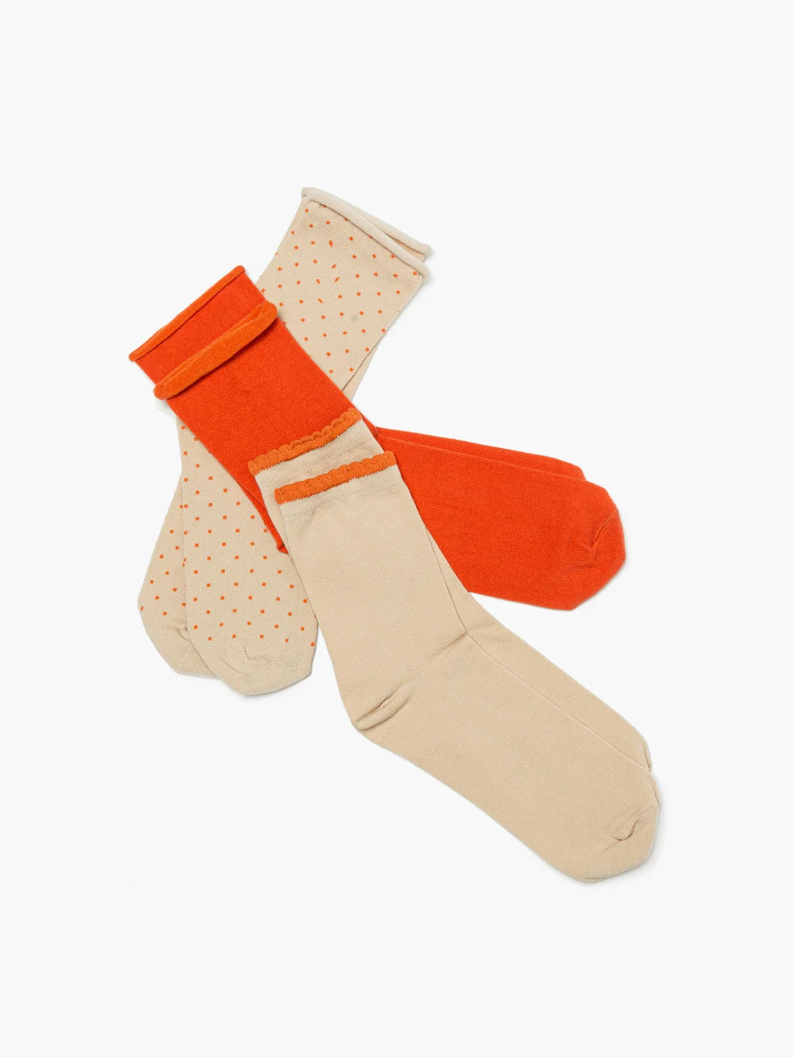 Beżowo-pomarańczowy trójpak skarpet damskich