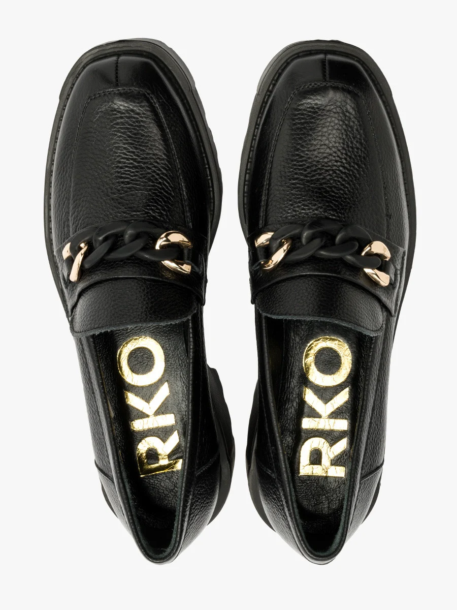 Czarne mokasyny ze złoto-czarną ozdobą