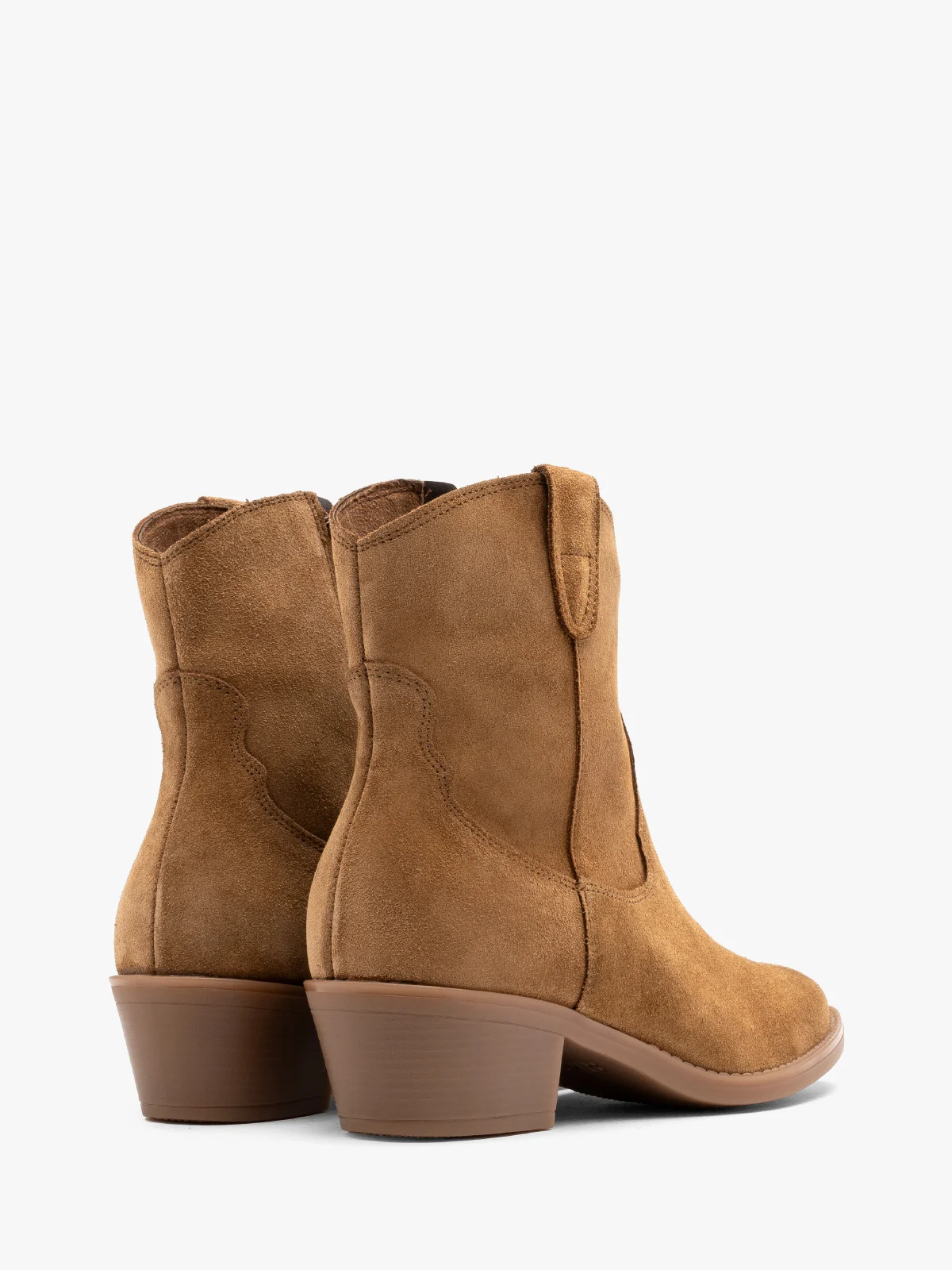 Rude botki typu kowbojki ze skóry welurowej