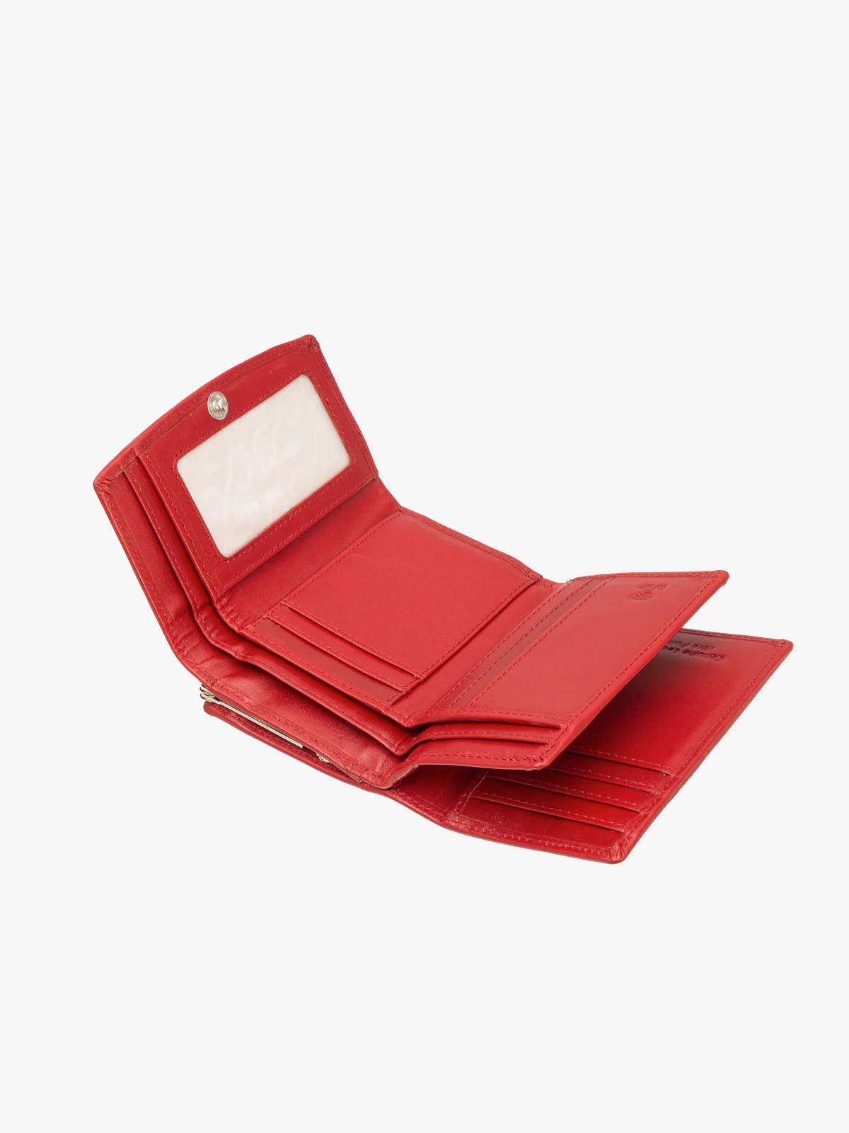 Czerwony portfel damski z dekoracyjnym zapięciem