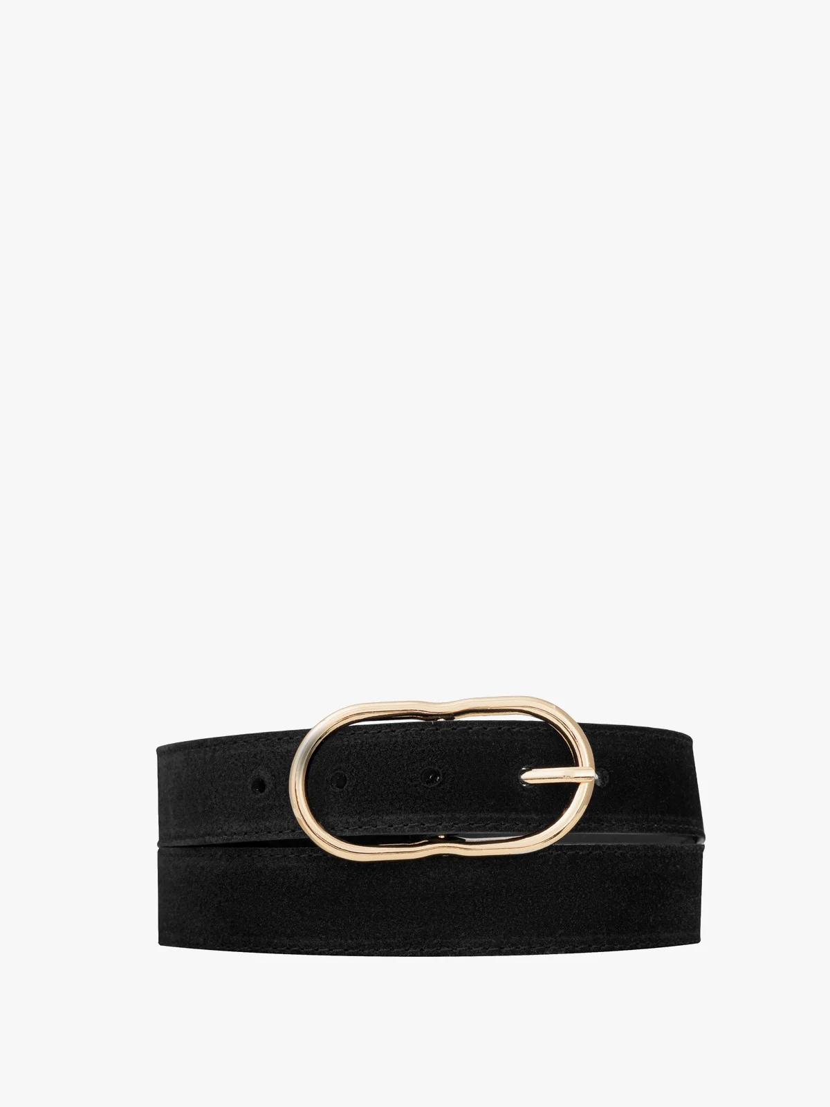 Czarny welurowy pasek damski ze złotą klamrą
