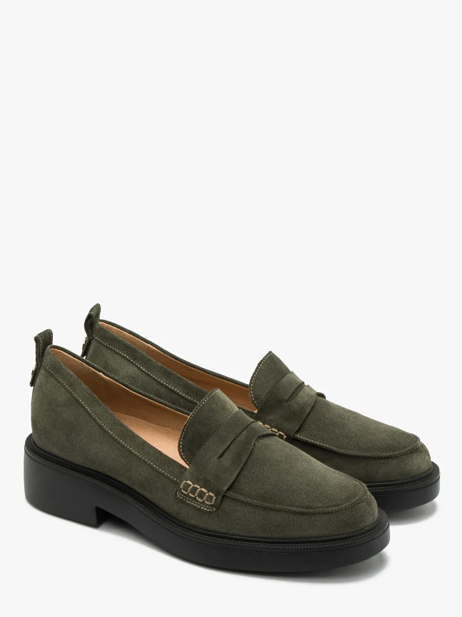 Mokasyny khaki z ozdobnymi przeszyciami