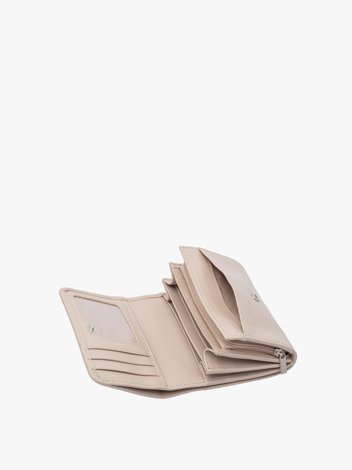 Beżowy portfel damski ze srebrnymi detalami