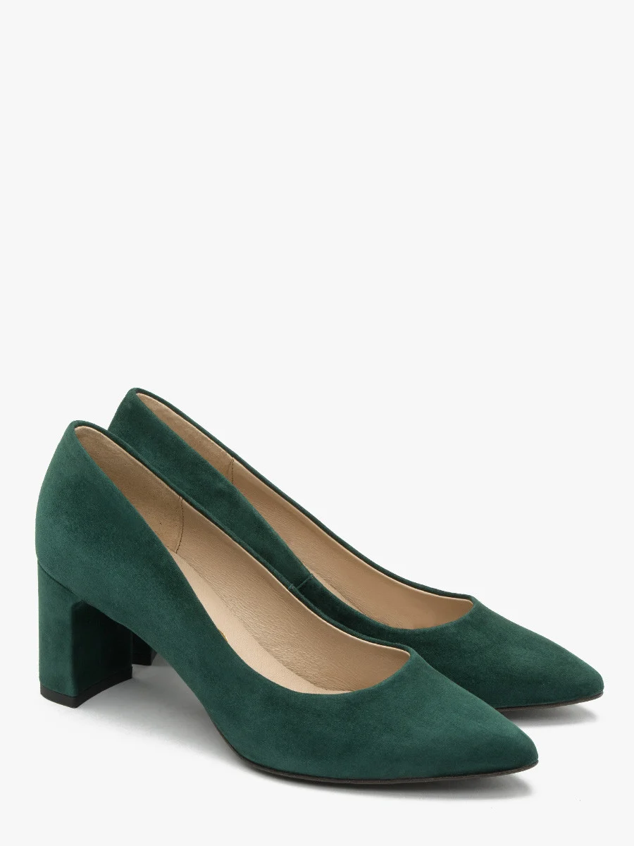 Zamszowe czółenka w kolorze ciemnozielonym