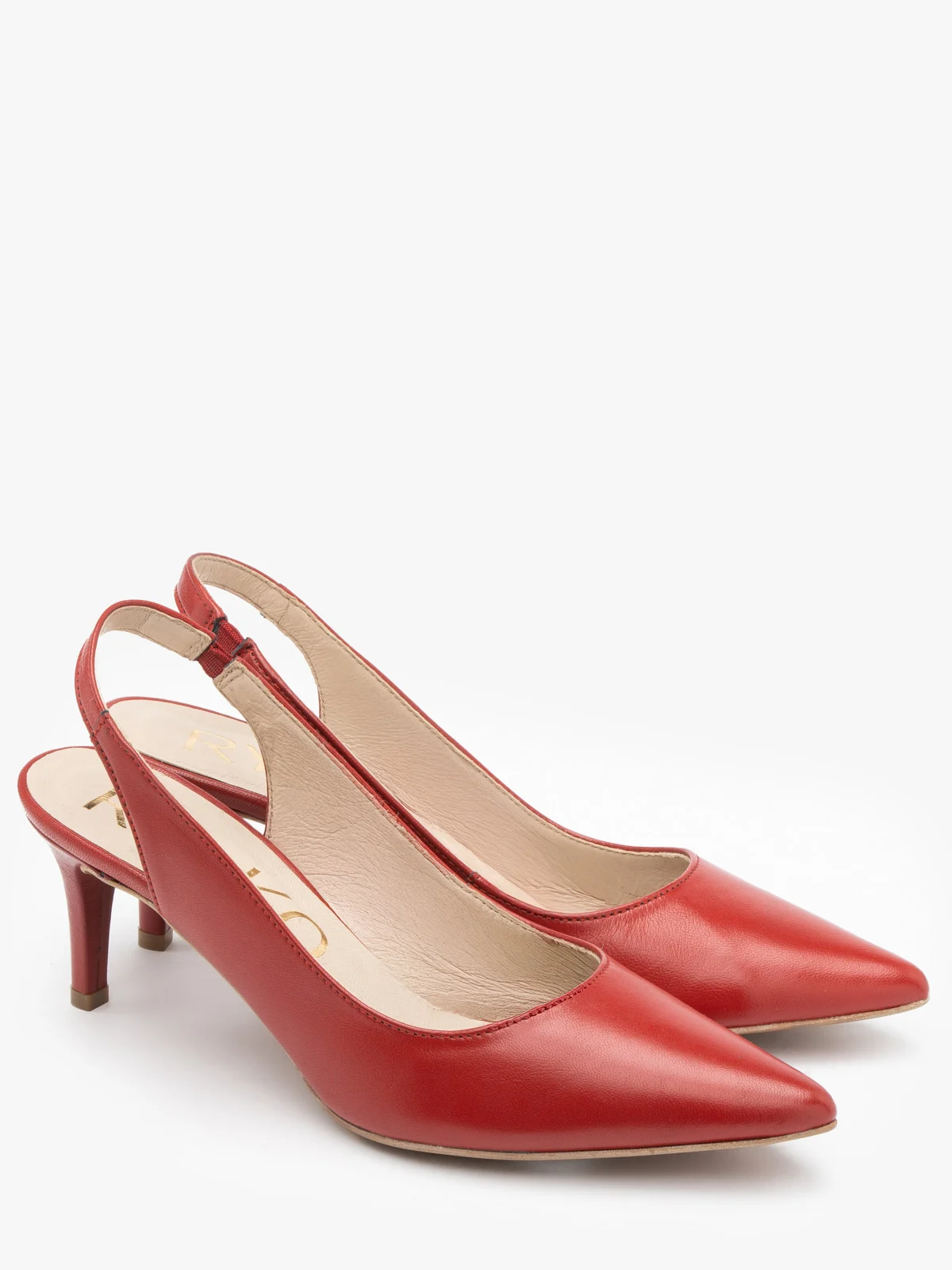 Czerwone czółenka typu slingback na szpilce