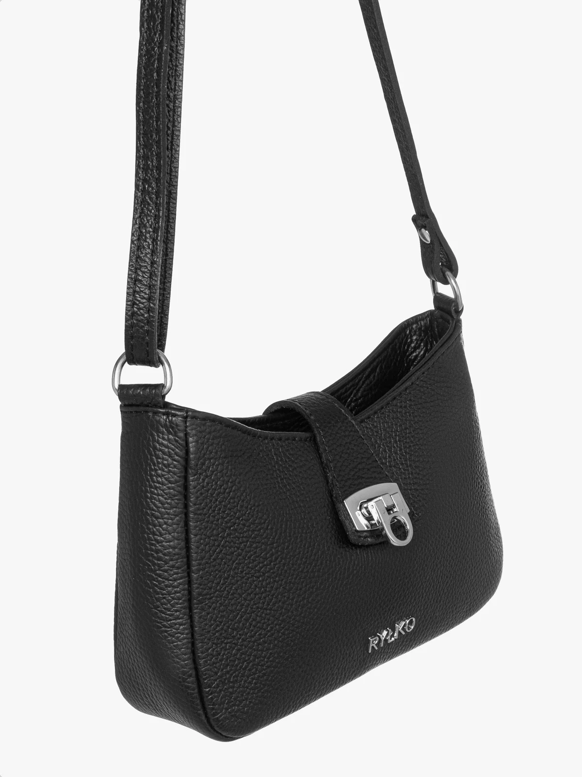 Czarna torebka damska zapinana zdobną klamrą