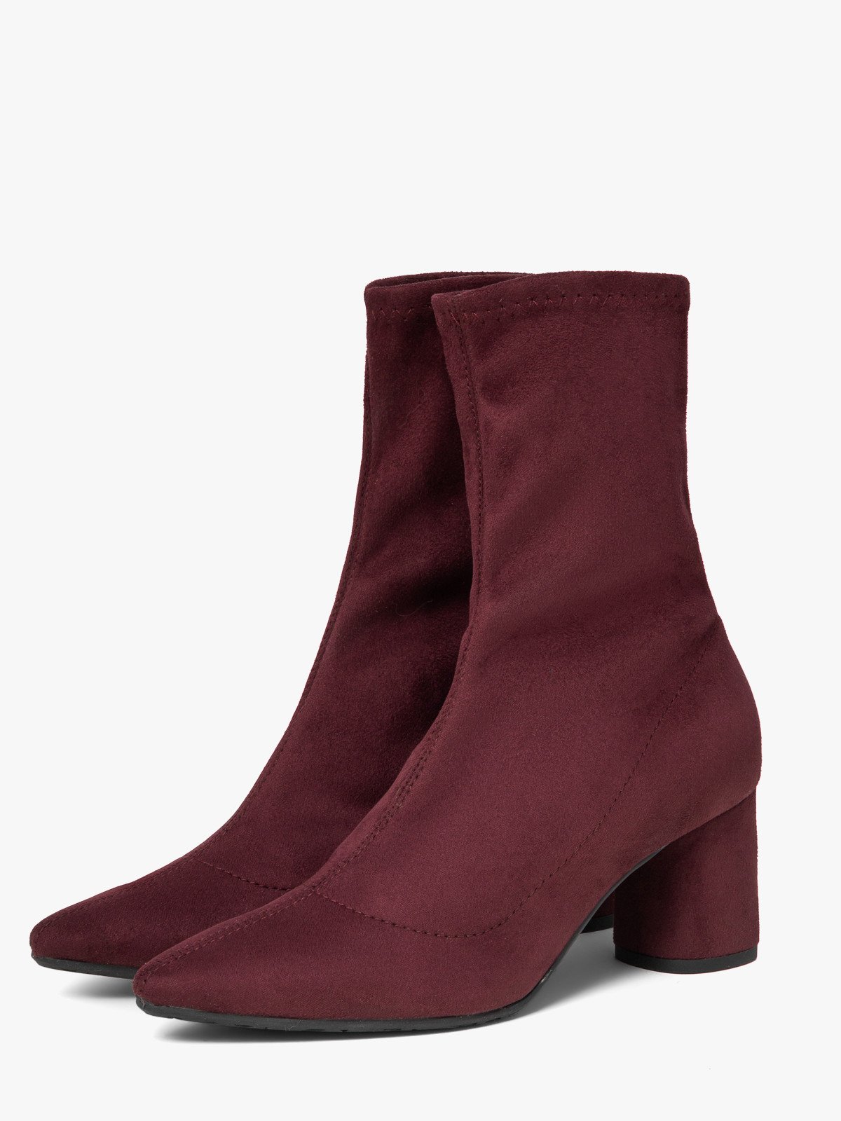 Bordowe elastyczne botki na obcasie