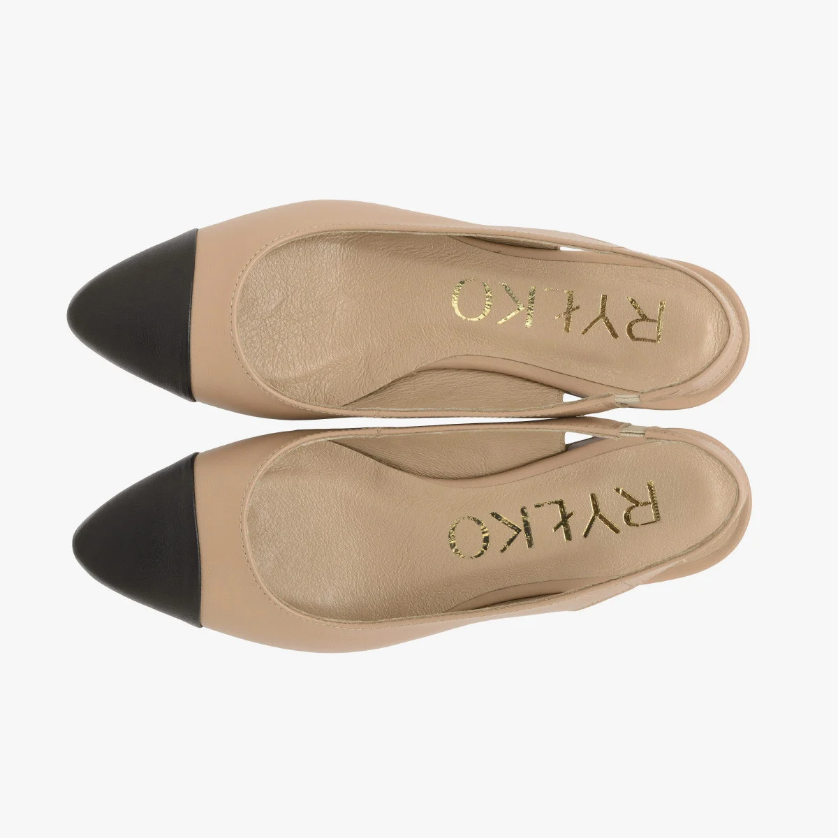 Beżowe czółenka z czarnym noskiem