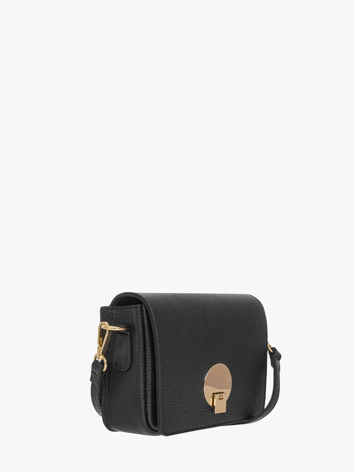 Mała, elegancka torebka na pasku ze złotymi detalami