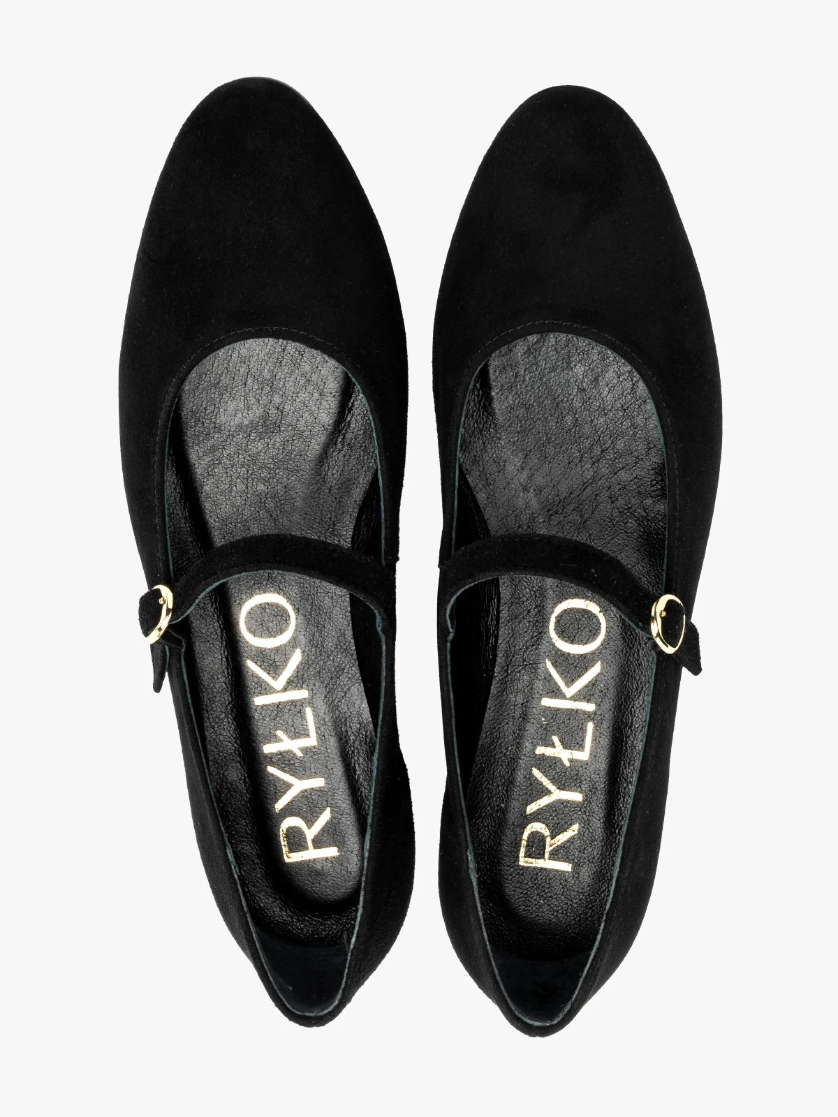 Czarne, welurowe baleriny z ozdobnym zapięciem