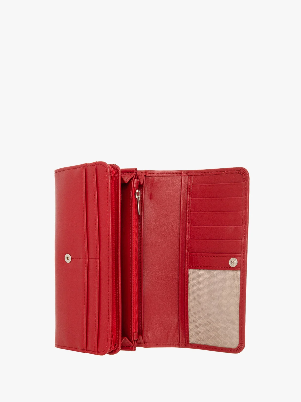 Czerwony portfel ze srebrnym detalem