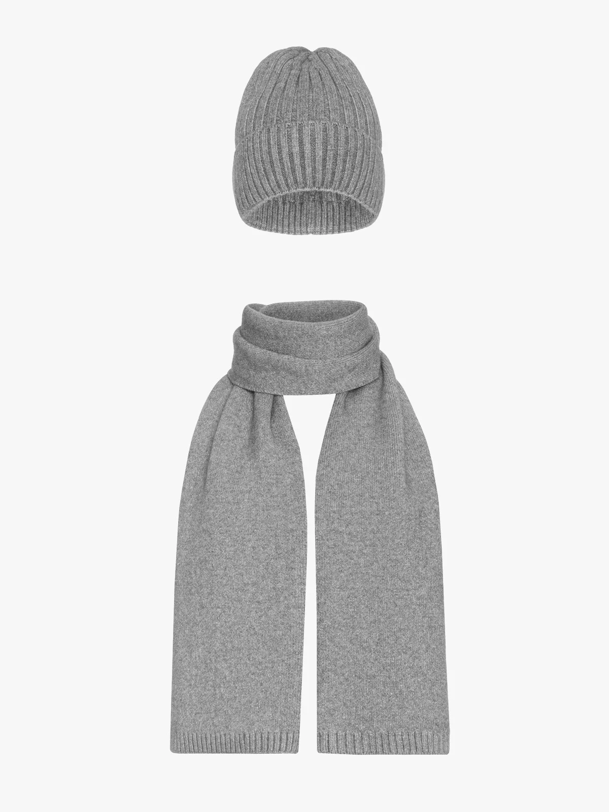 Czapka i szalik wykonane z elastycznej tkaniny z domieszką wełny w kolorze szarym
