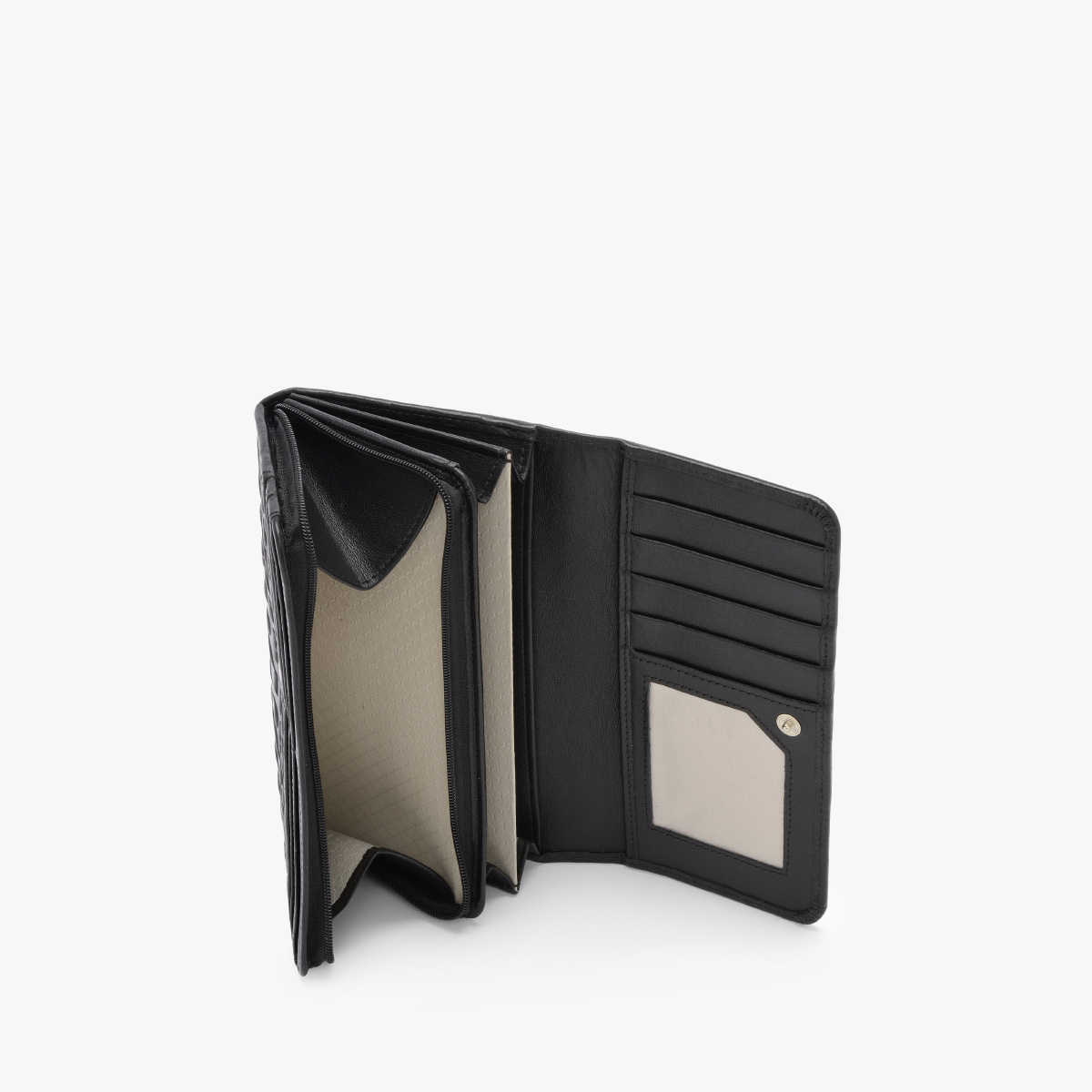 Wytłaczany czarny portfel damski