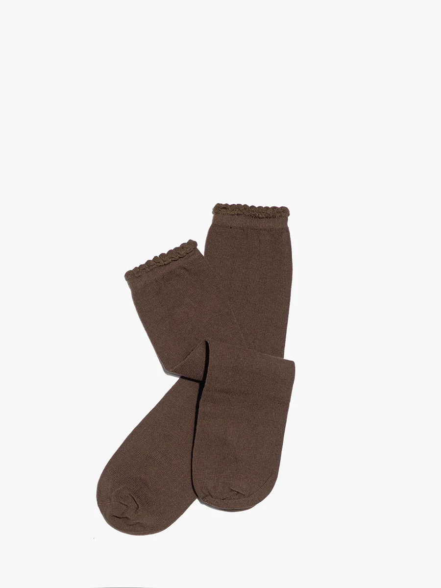 Brązowe skarpety bawełniane z falbanką