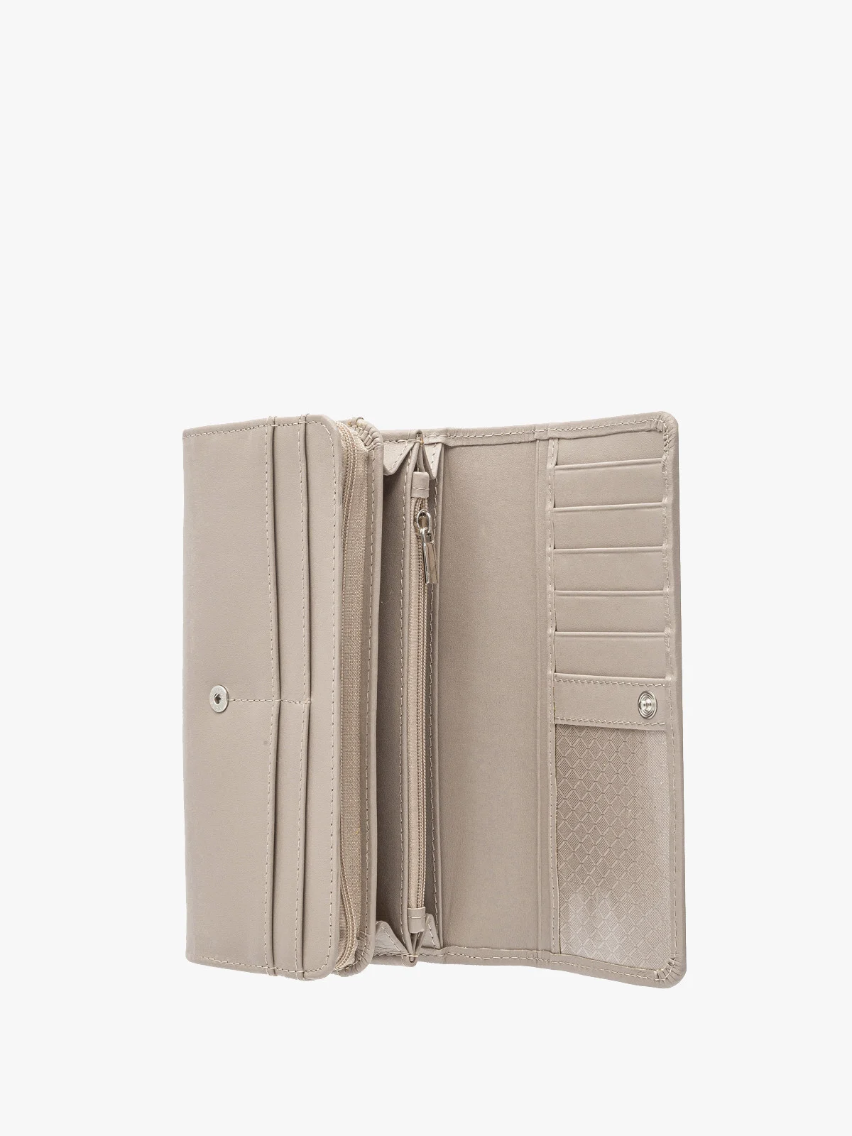 Beżowy portfel damski ze srebrnymi detalami