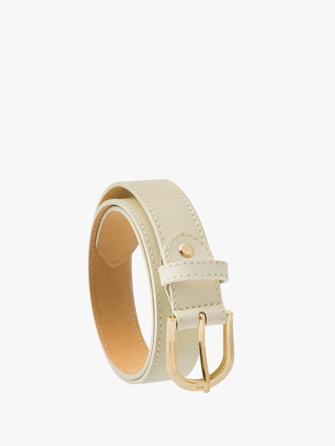 Kremowy pasek damski ze złotą klamrą