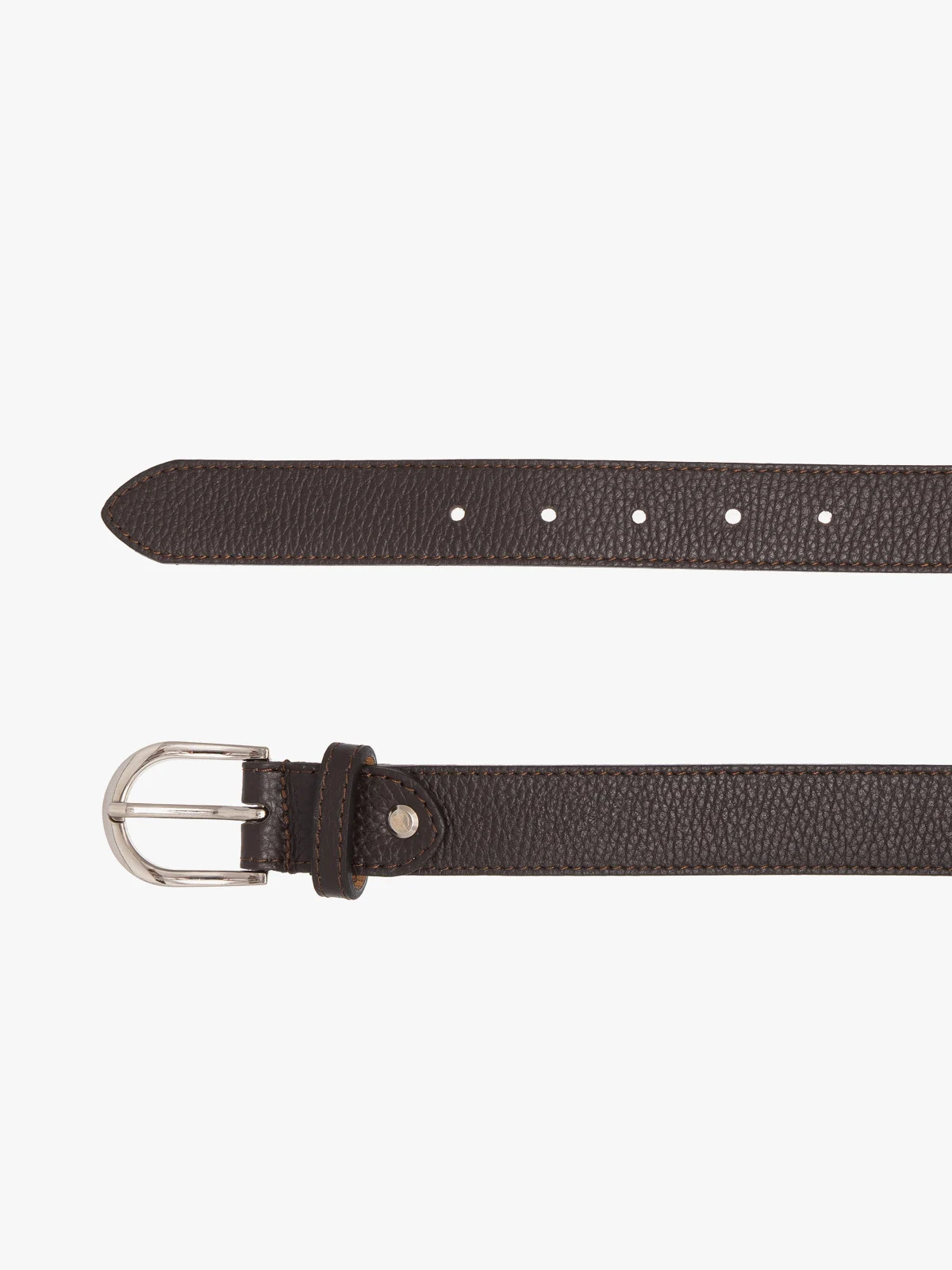 Ciemnobrązowy pasek damski ze srebrną klamrą