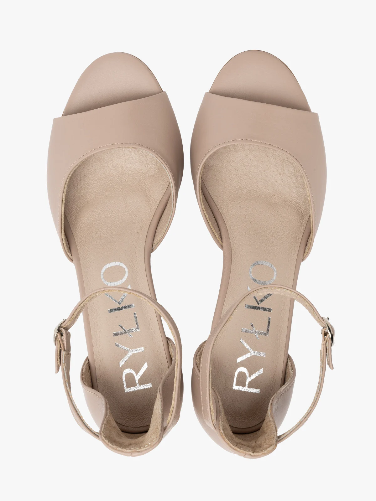 Klasyczne, beżowe sandały damskie na obcasie