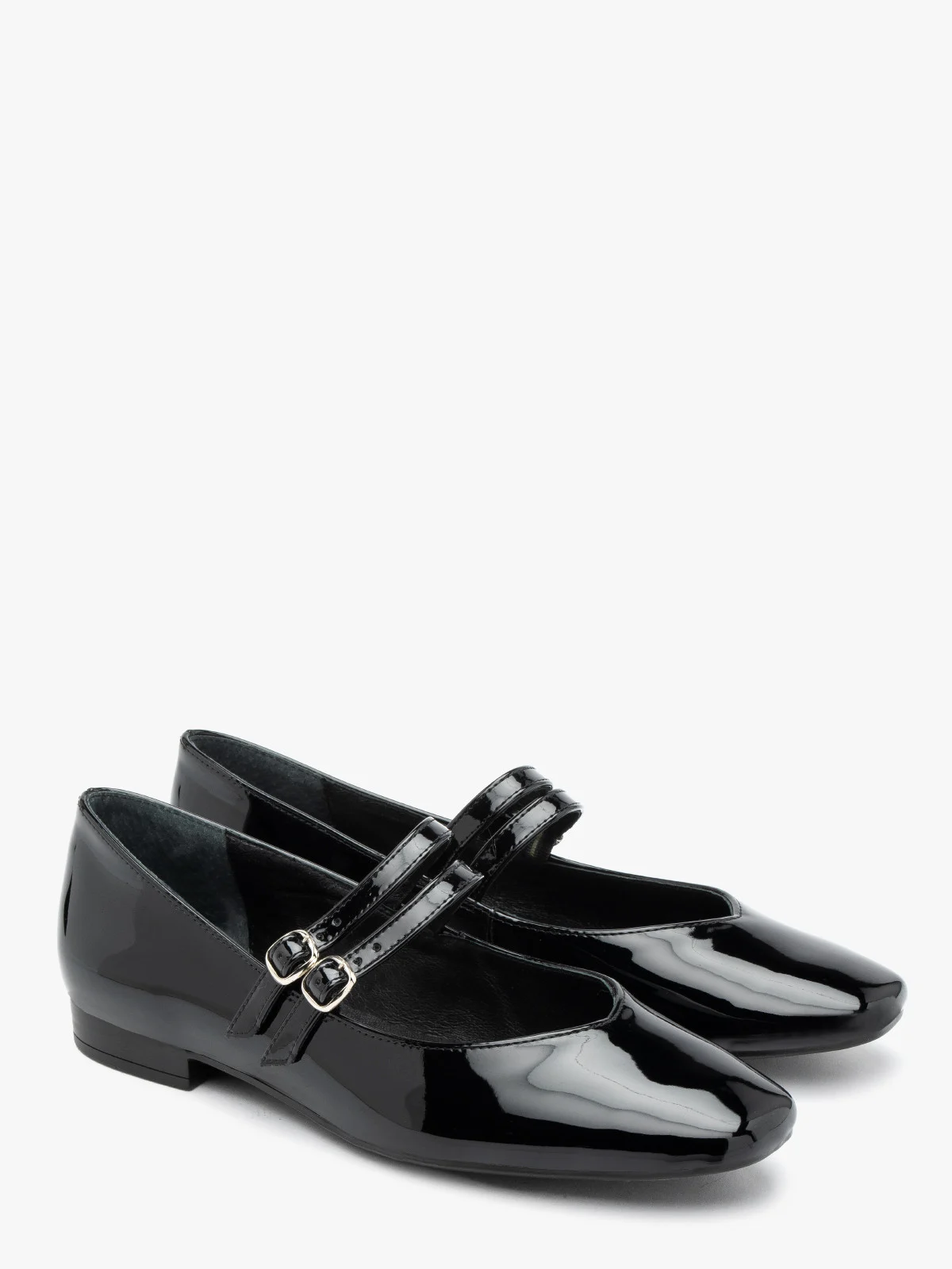 Czarne, lakierowane baleriny z dwoma paskami