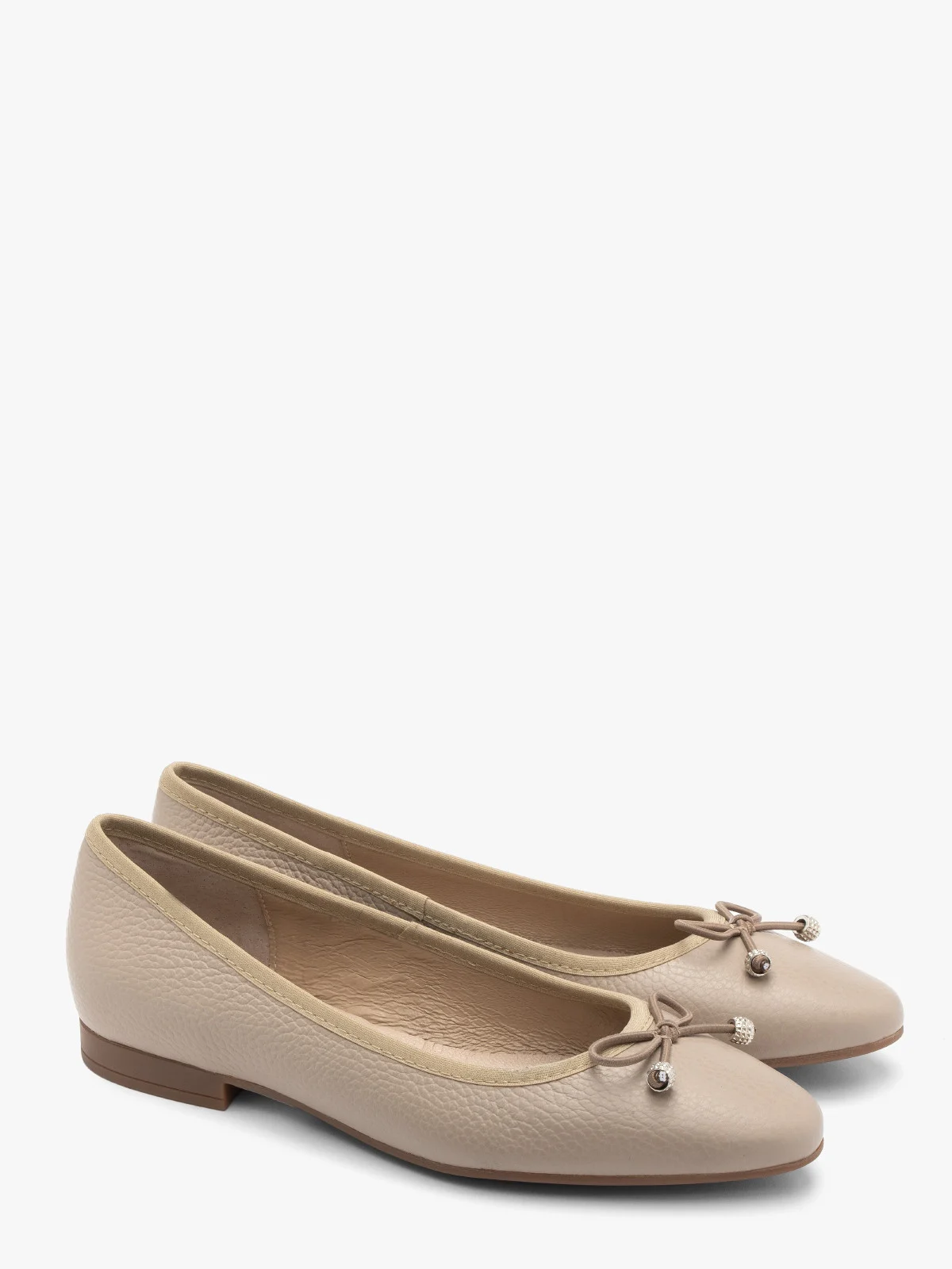 Beżowe baleriny damskie z kokardą
