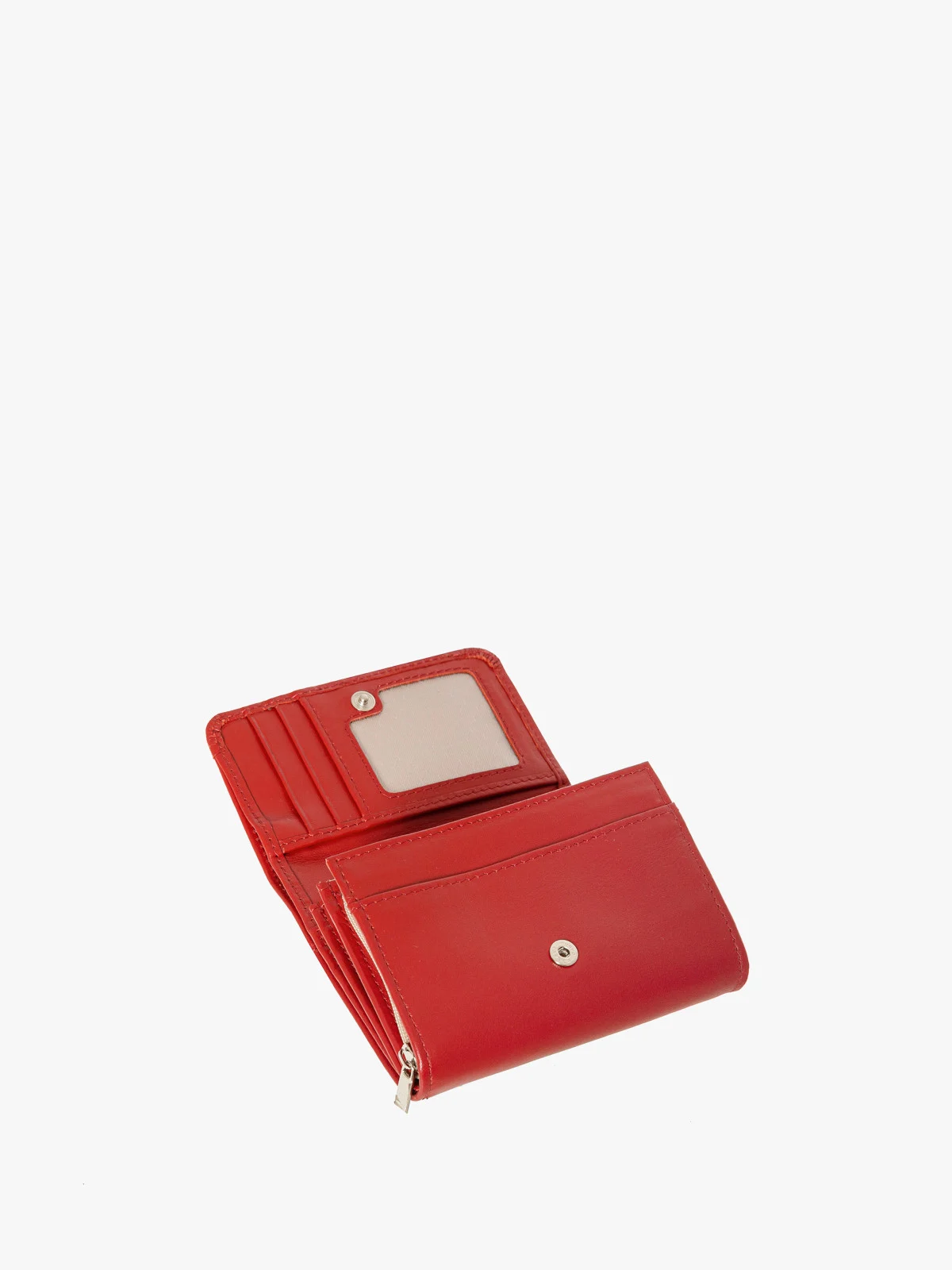 Czerwony portfel ze srebrnymi detalami