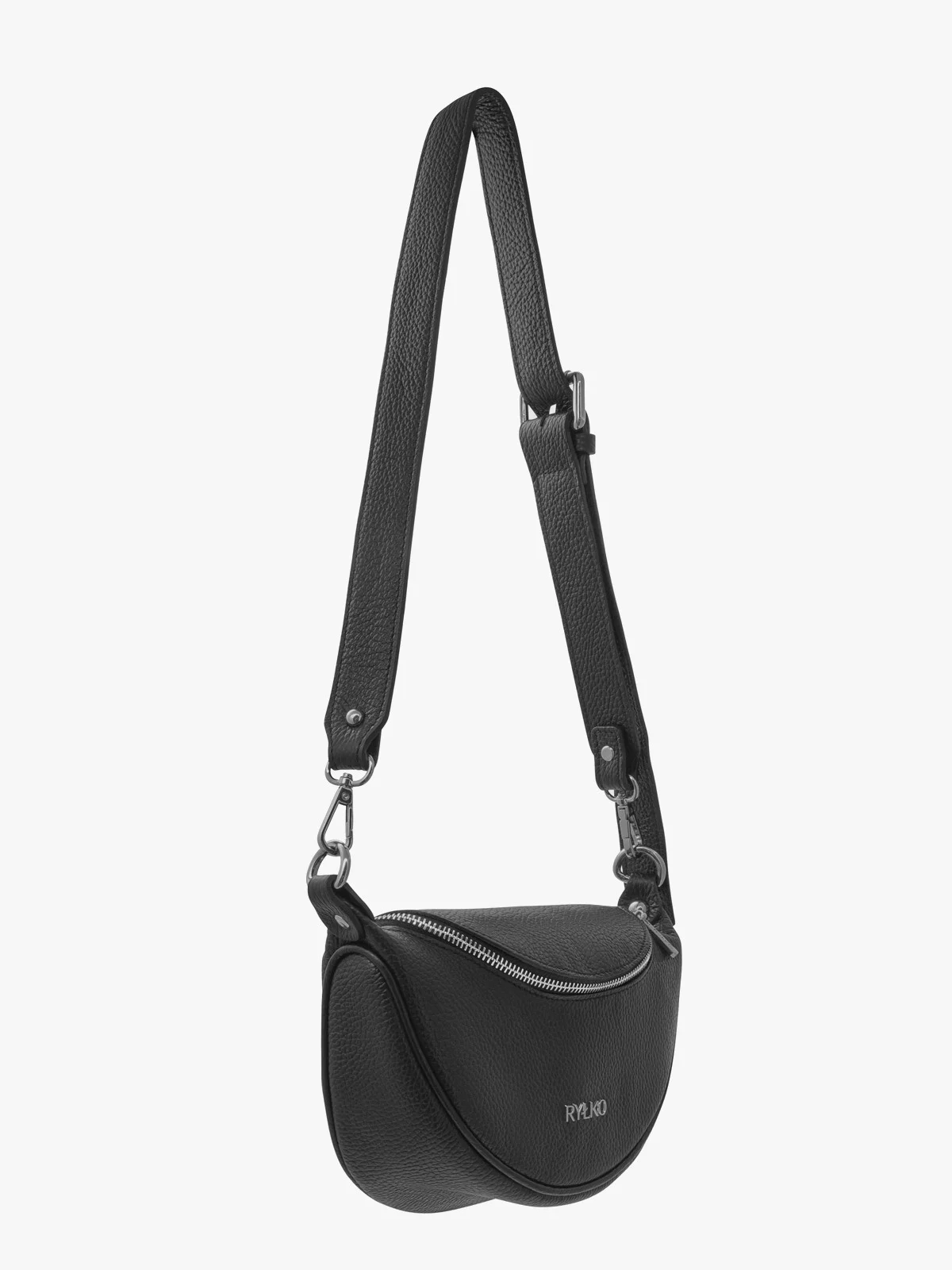 Czarna, owalna torebka z szerokim pakiem