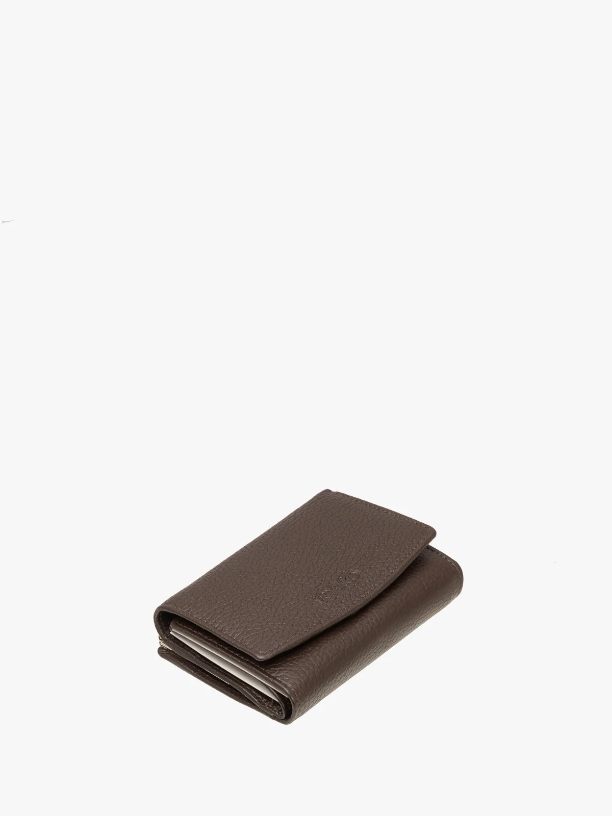 Ciemnobrązowy portfel damski z dekoracyjnym zapięciem