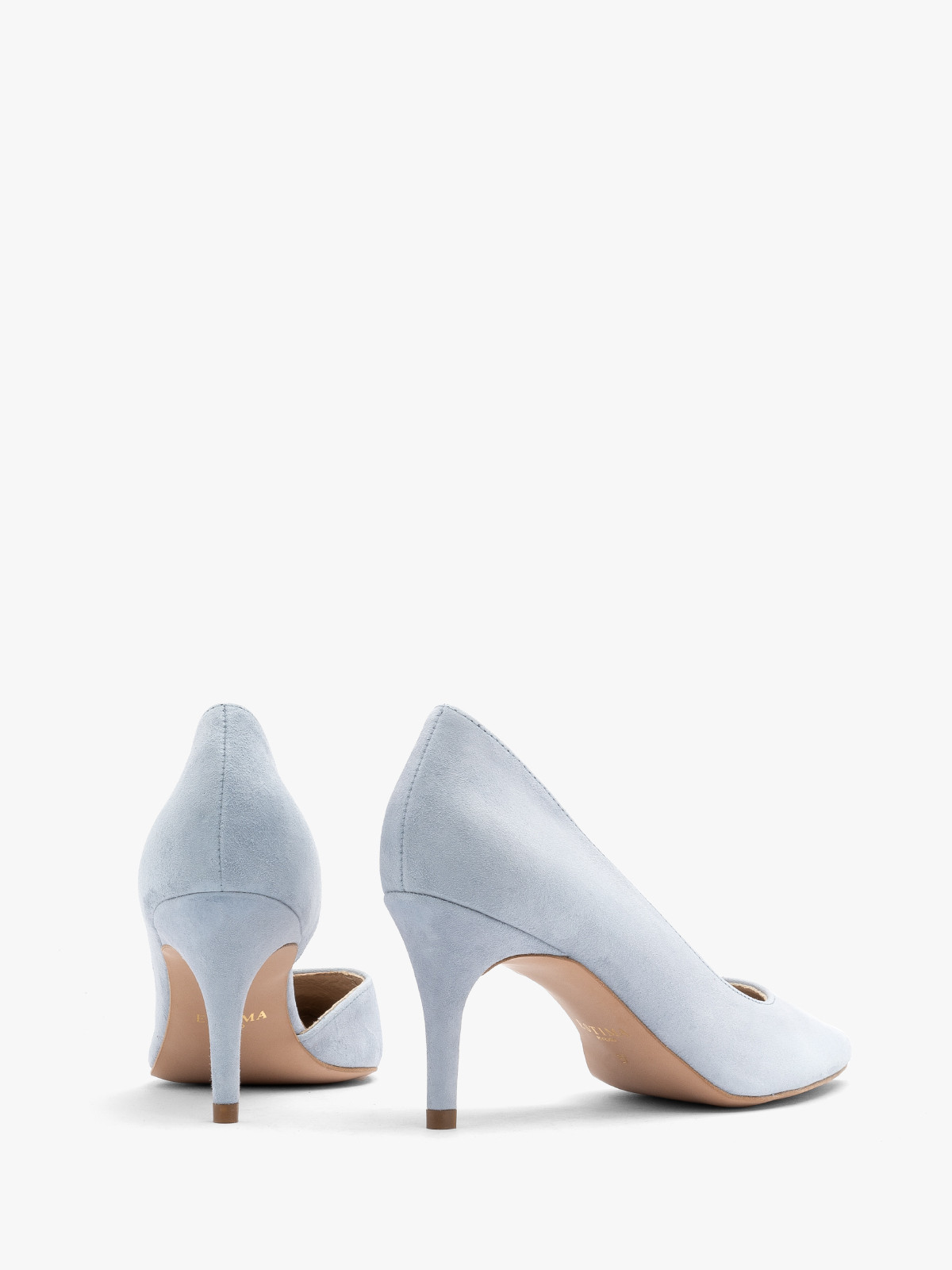 Niebieskie czółenka na szpilce z dekoracyjną cholewką