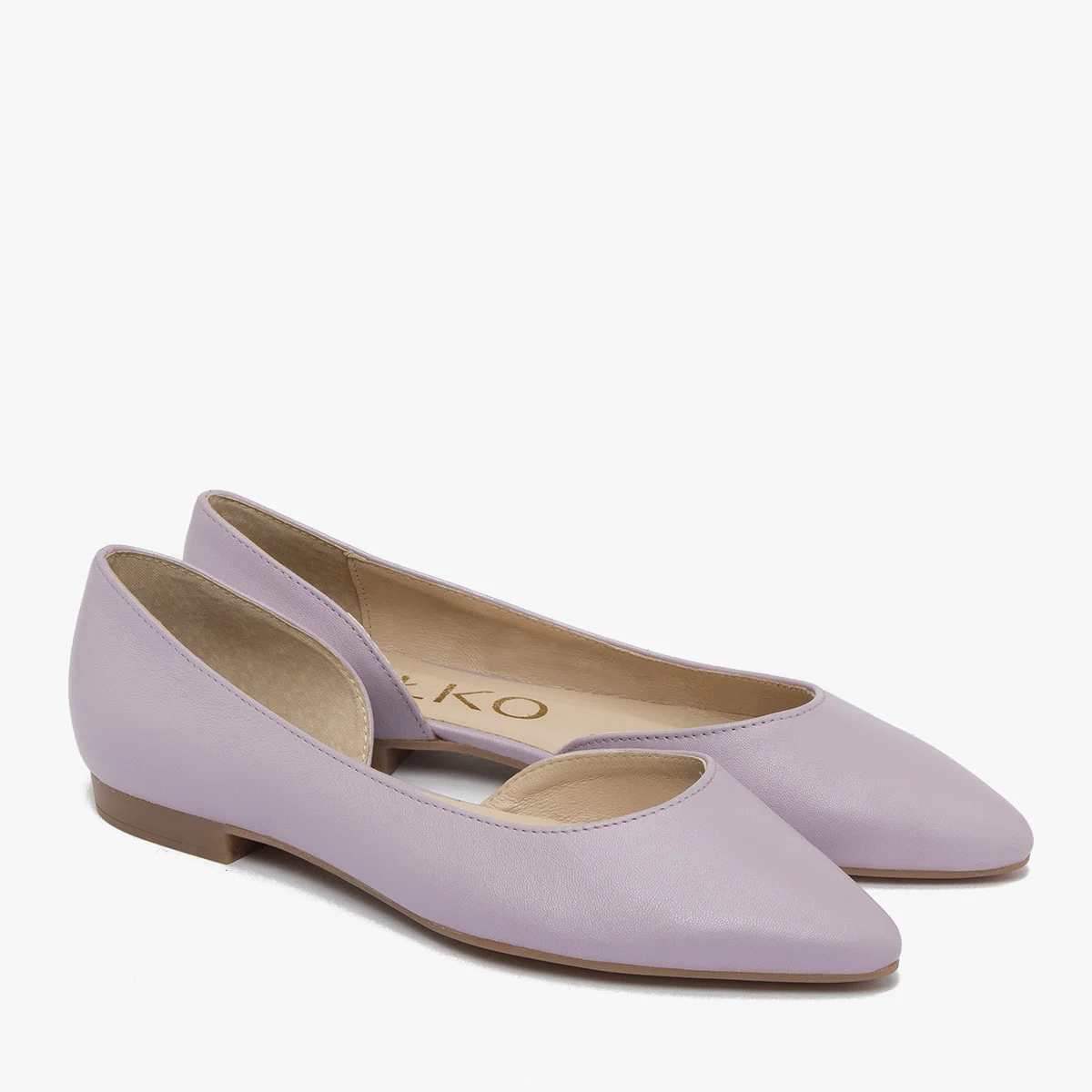 Liliowe baleriny z ozdobną cholewką