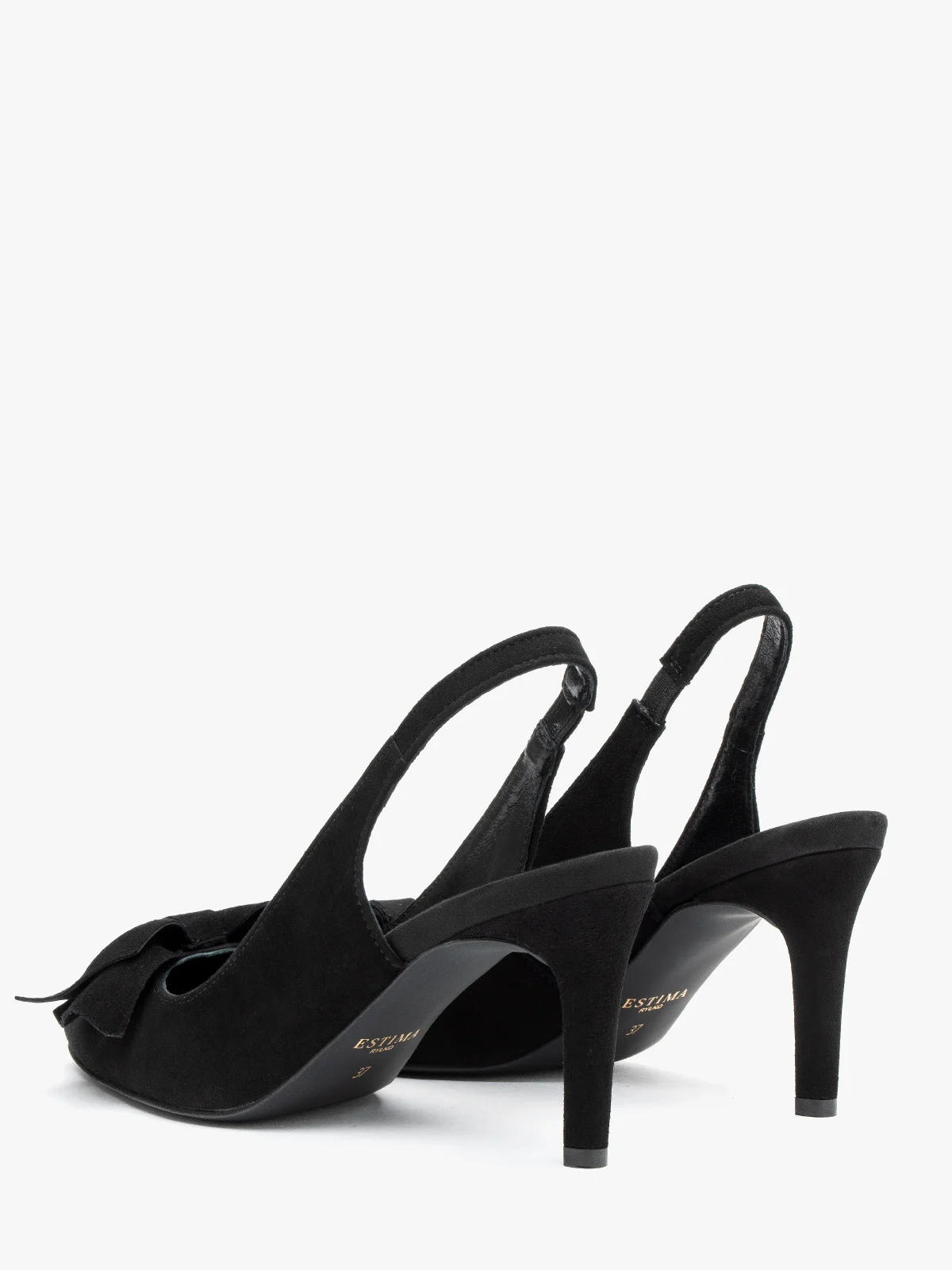 Welurowe czółenka z odkrytą piętą oraz kokardą