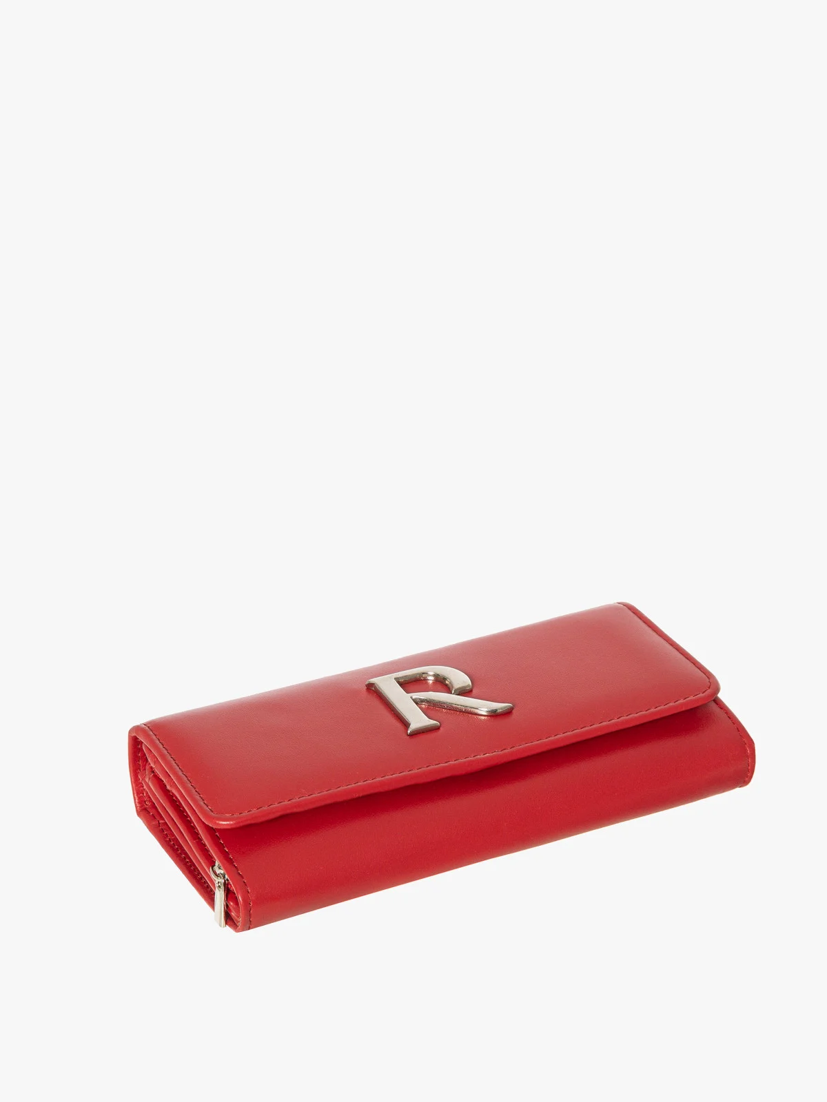 Czerwony portfel ze srebrnym detalem