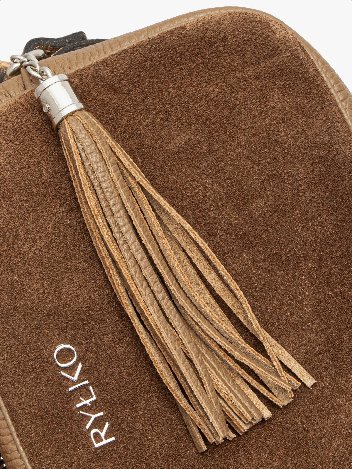 Ciemnobeżowa torebka listonoszka z frędzlem